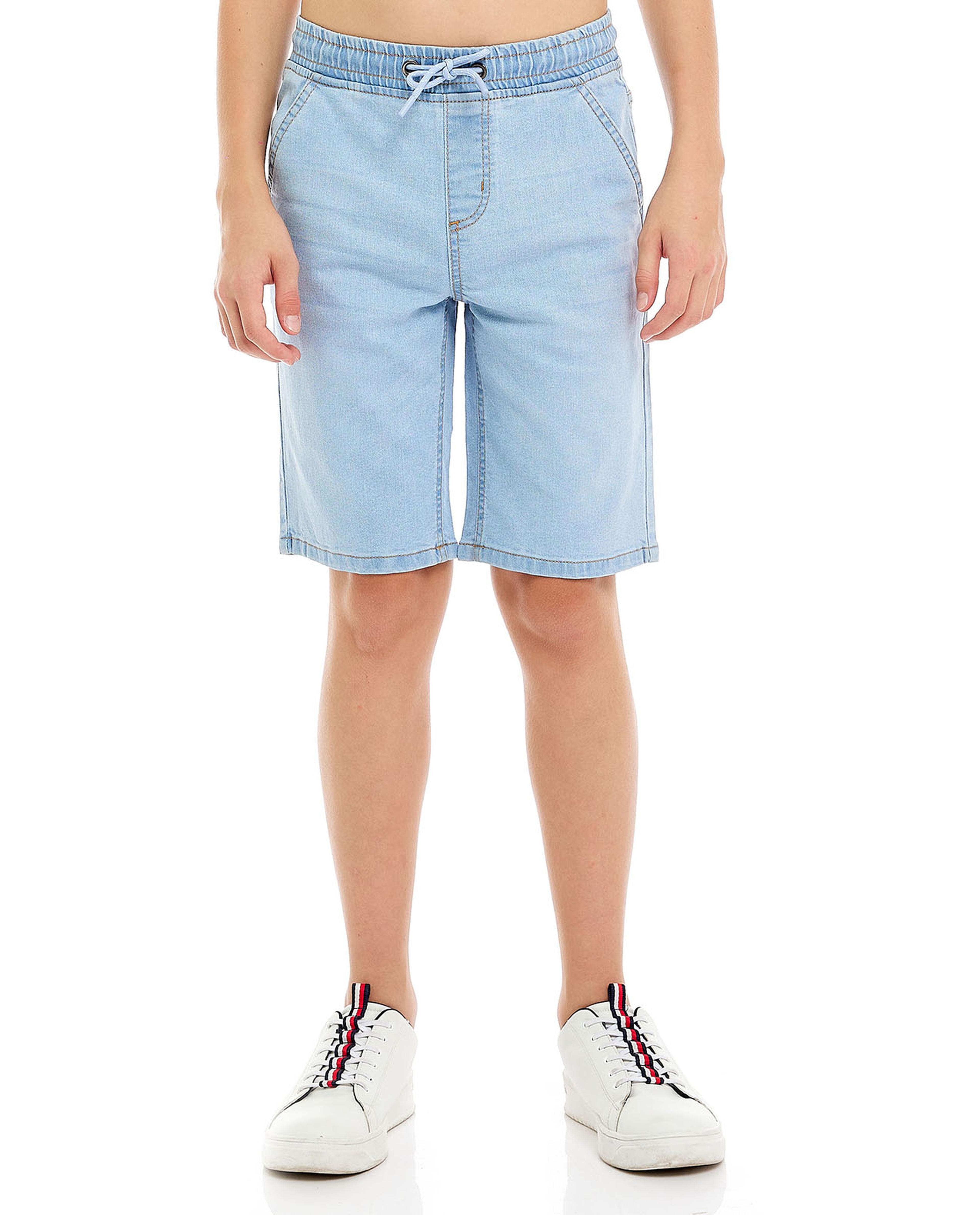 Faded Denim Shorts with Drawstring Waist