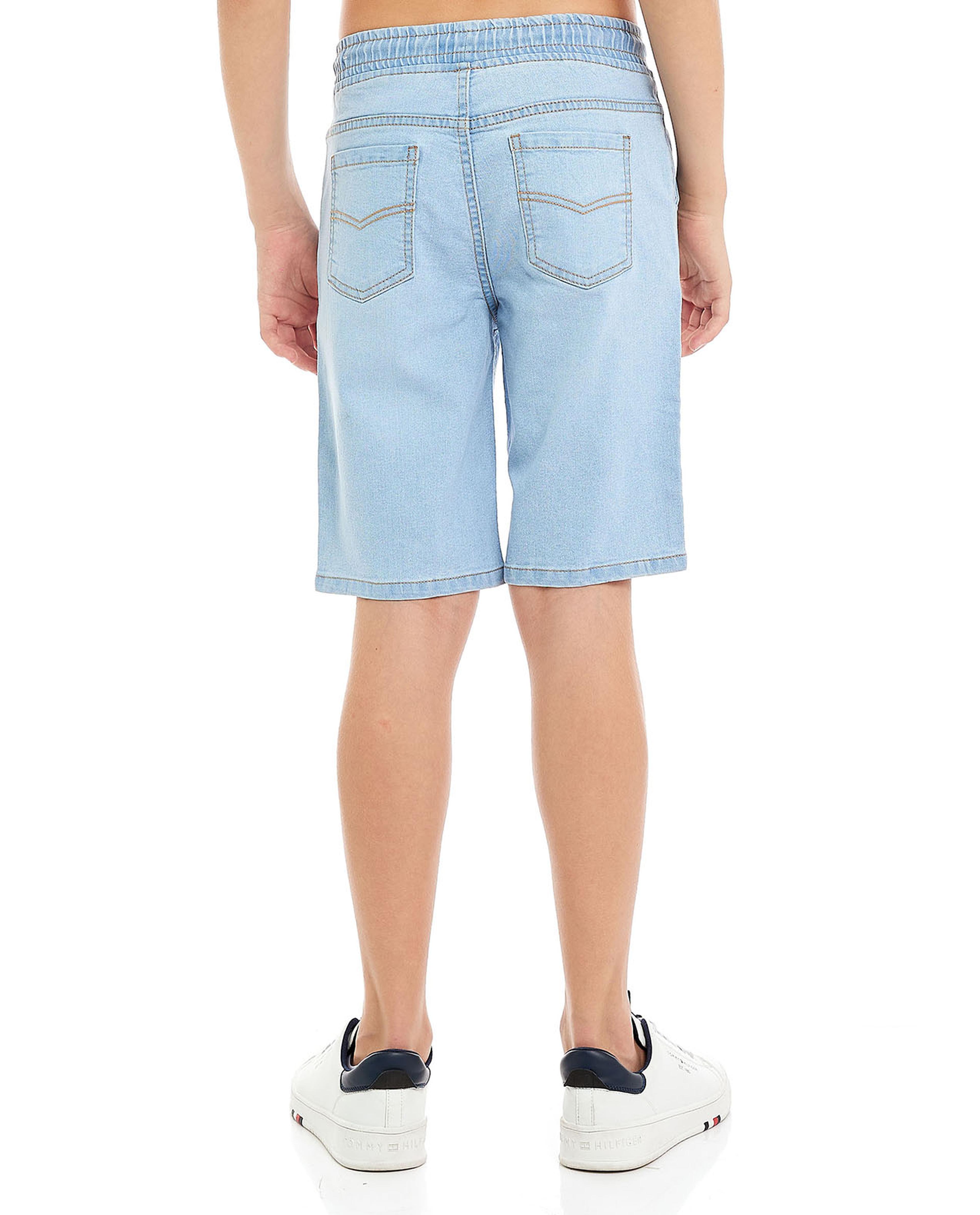 Faded Denim Shorts with Drawstring Waist