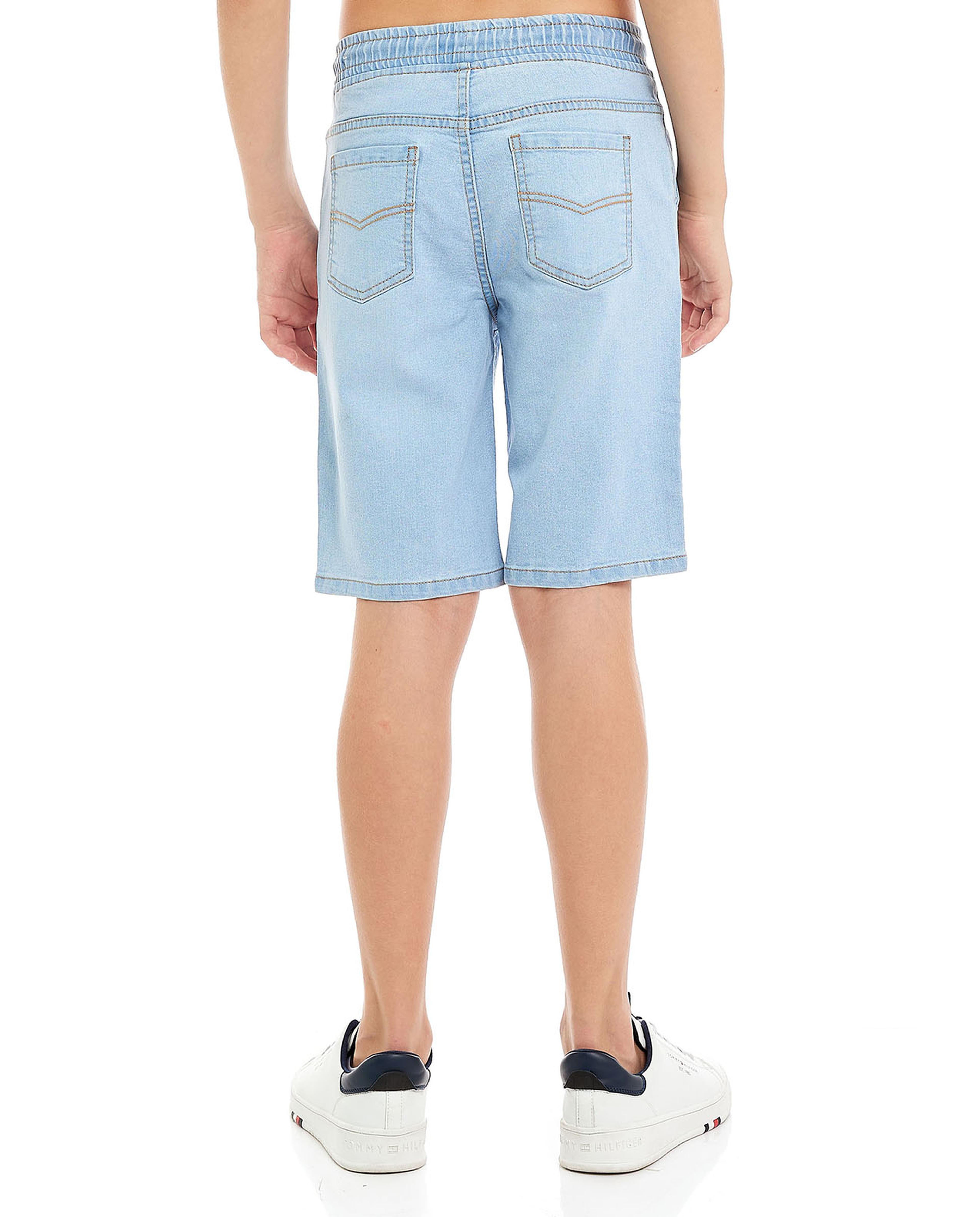 Faded Denim Shorts with Drawstring Waist
