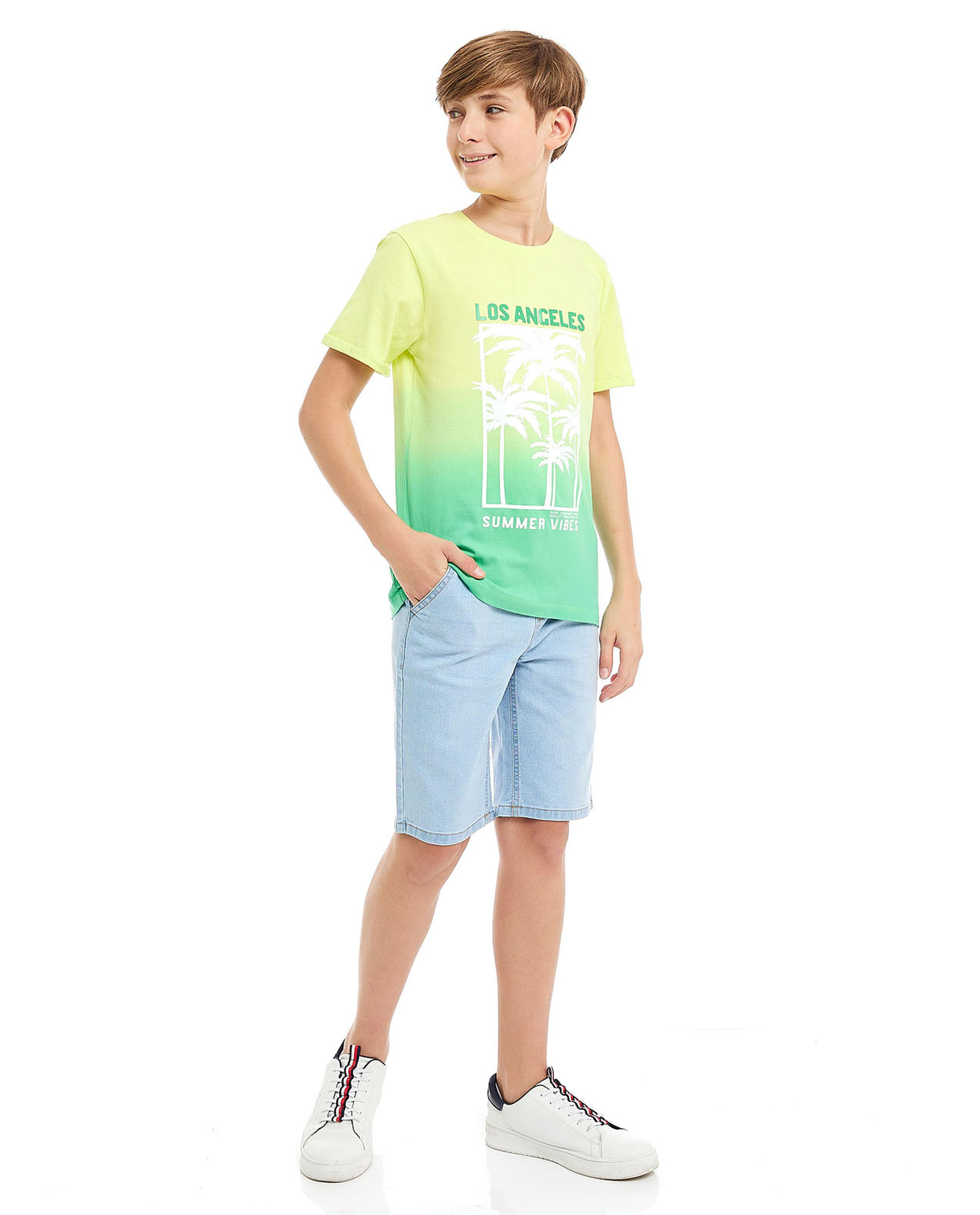 Faded Denim Shorts with Drawstring Waist