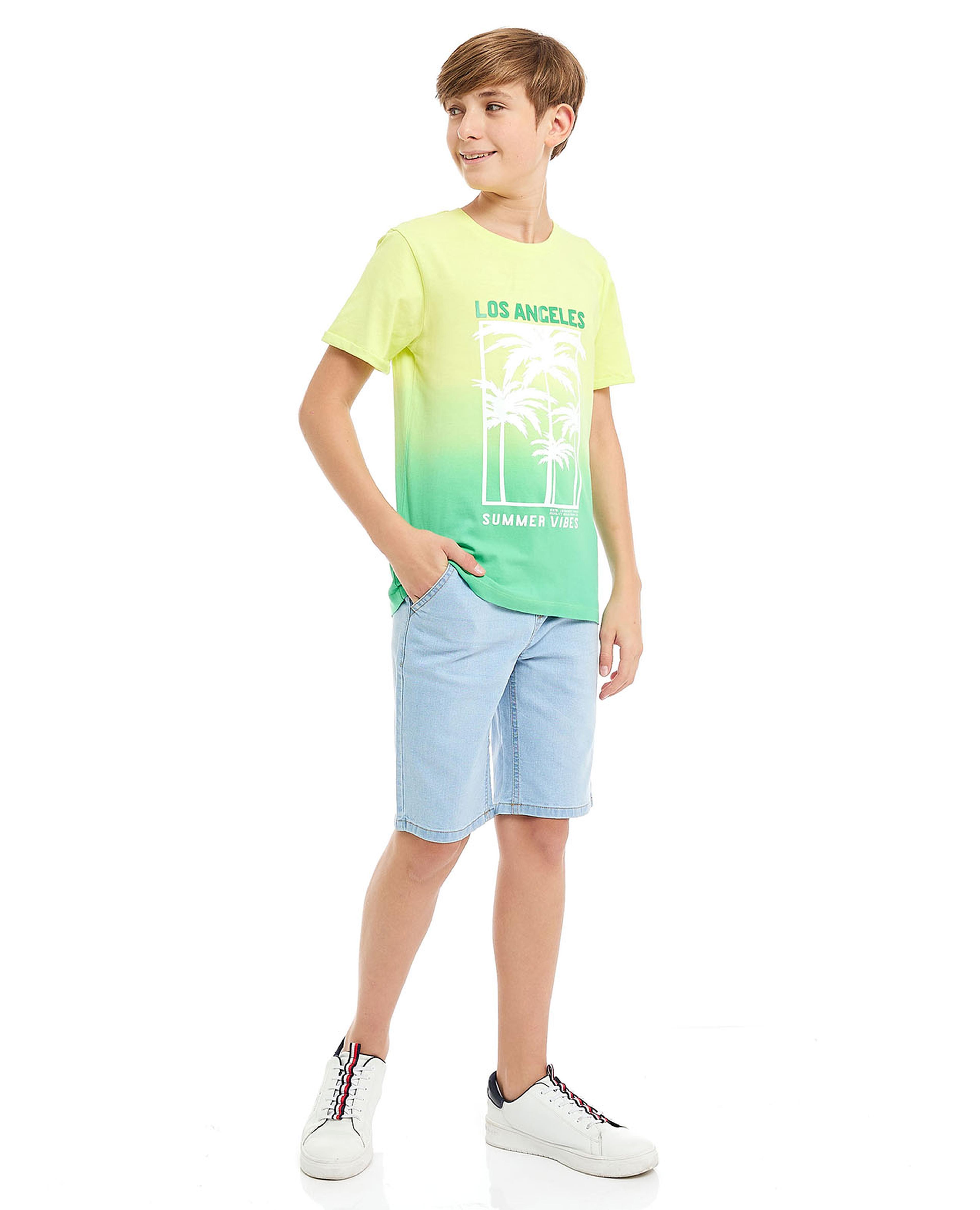 Faded Denim Shorts with Drawstring Waist