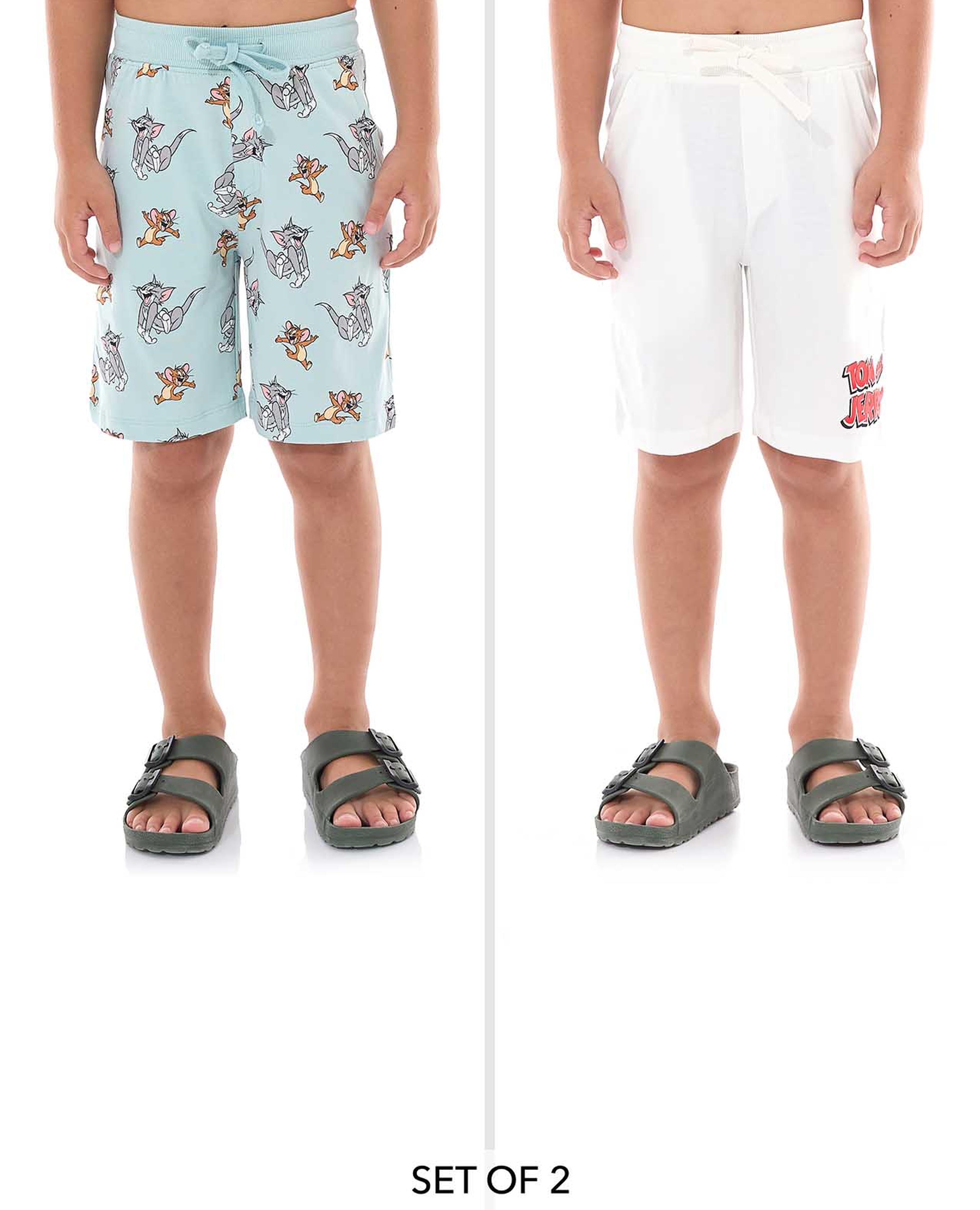 2 Pack Tom & Jerry Printed Shorts with Drawstring Waist