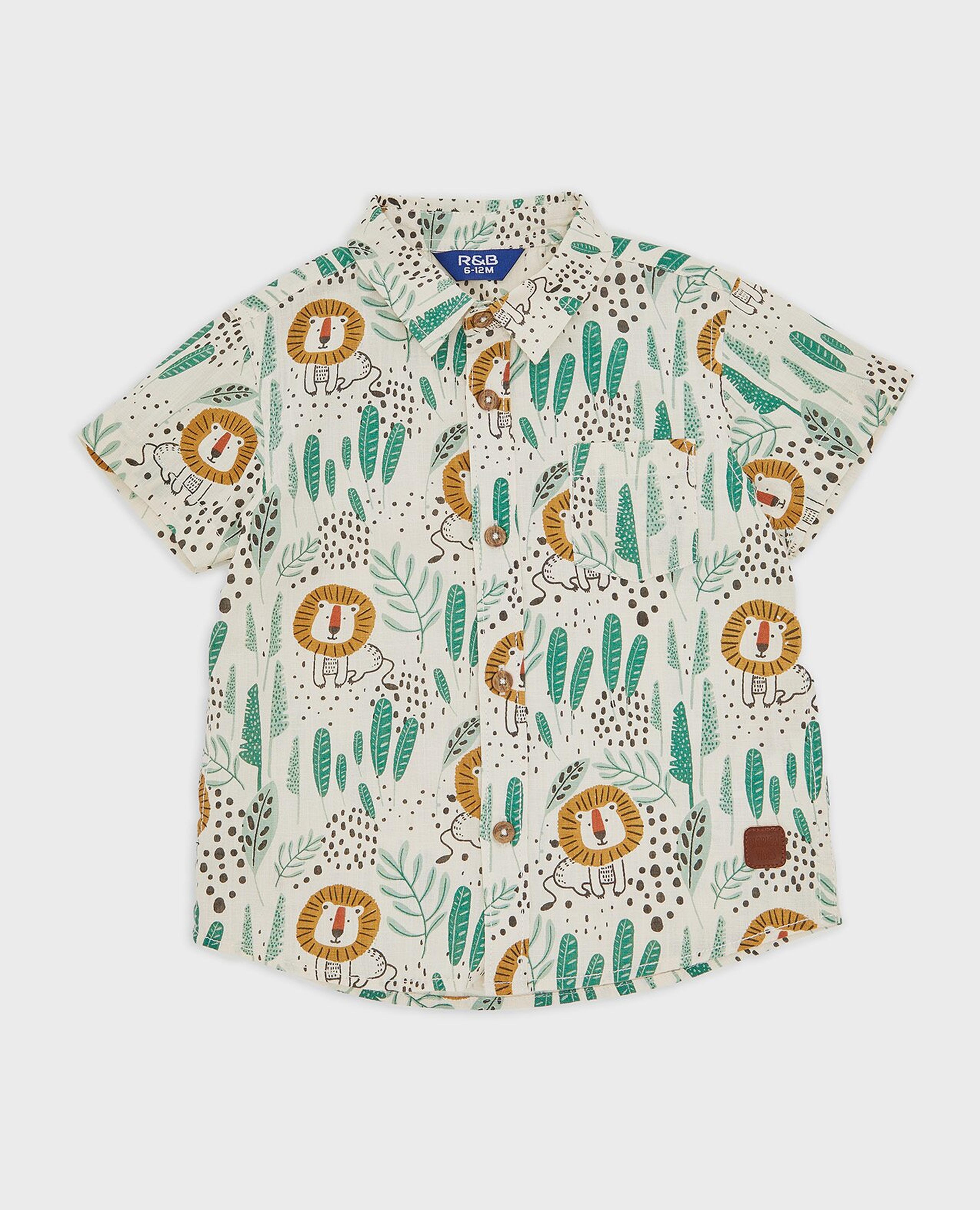 Printed Shirt with Spread Collar and Short Sleeves