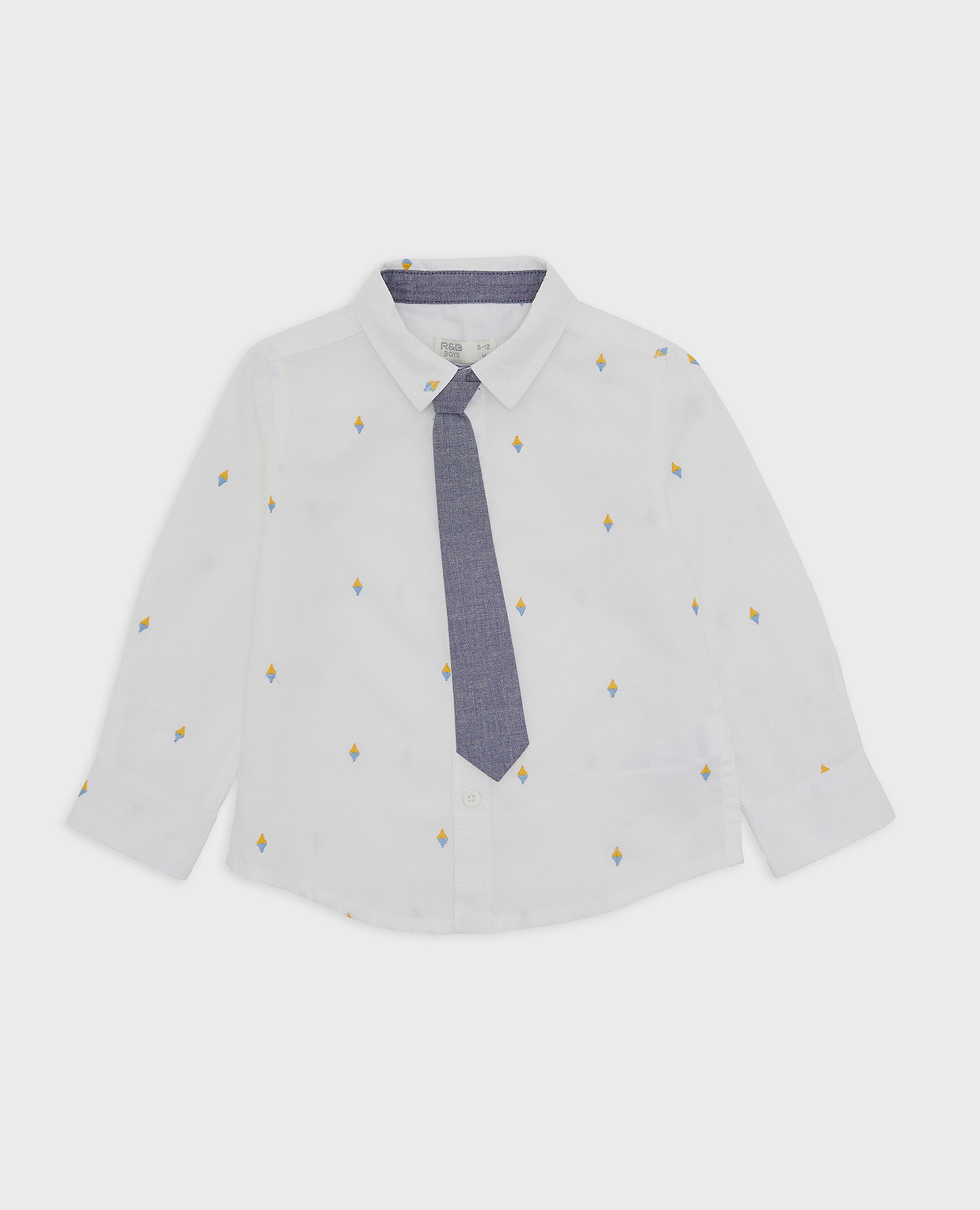 Embroidered Short Sleeves Shirt with Tie