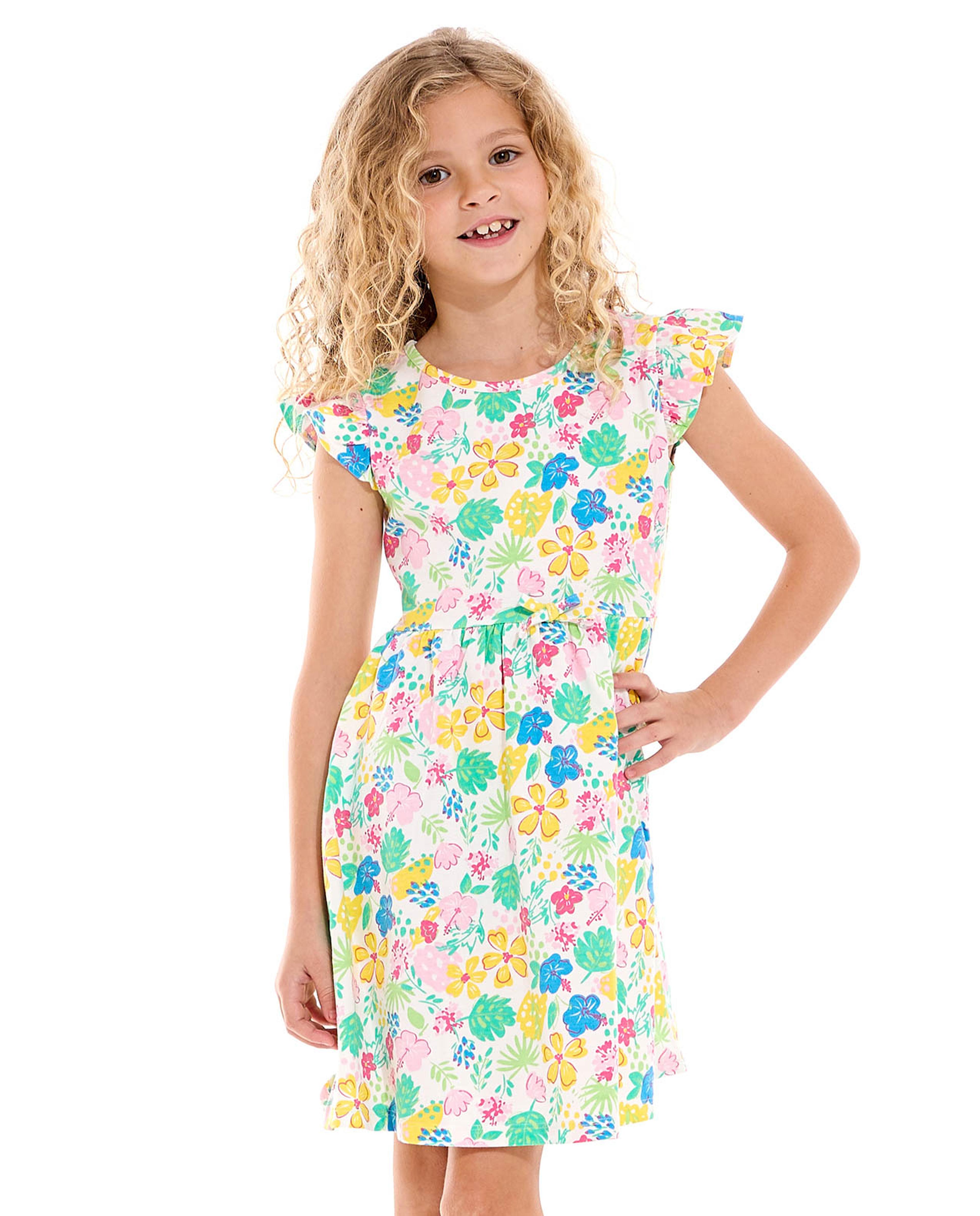 فستان فلير بطبعة الأزهار وياقة مستديرة