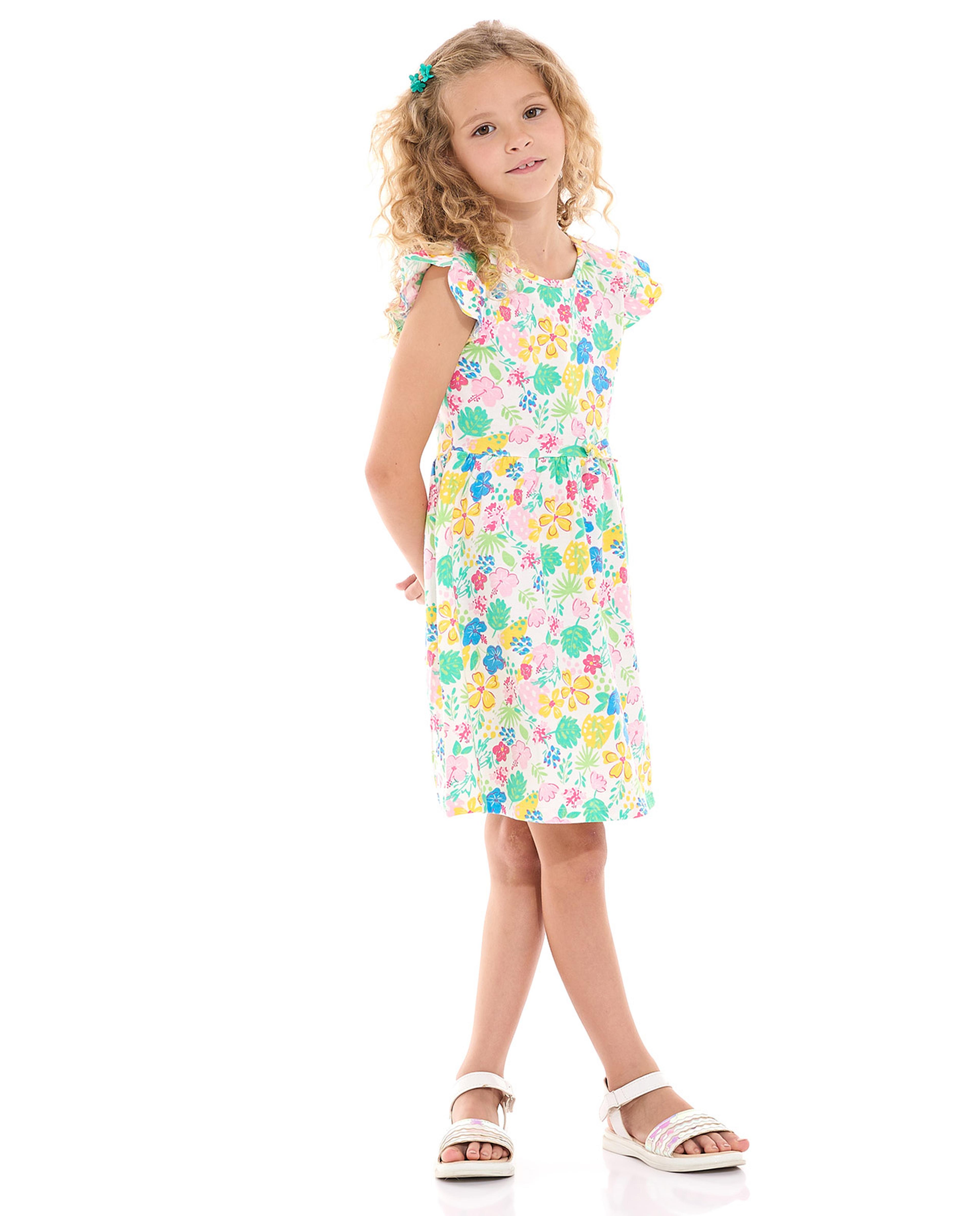 فستان فلير بطبعة الأزهار وياقة مستديرة