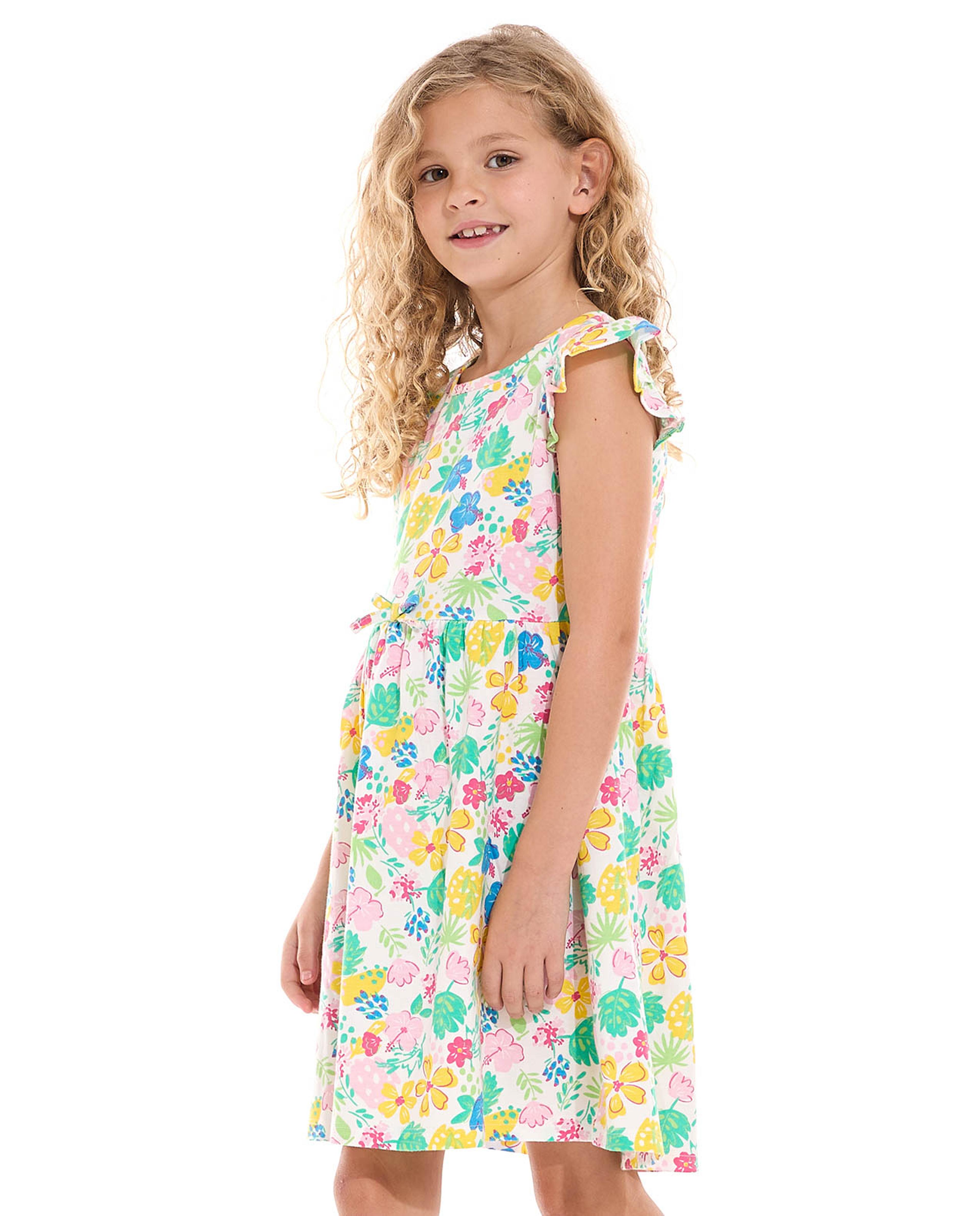 فستان فلير بطبعة الأزهار وياقة مستديرة