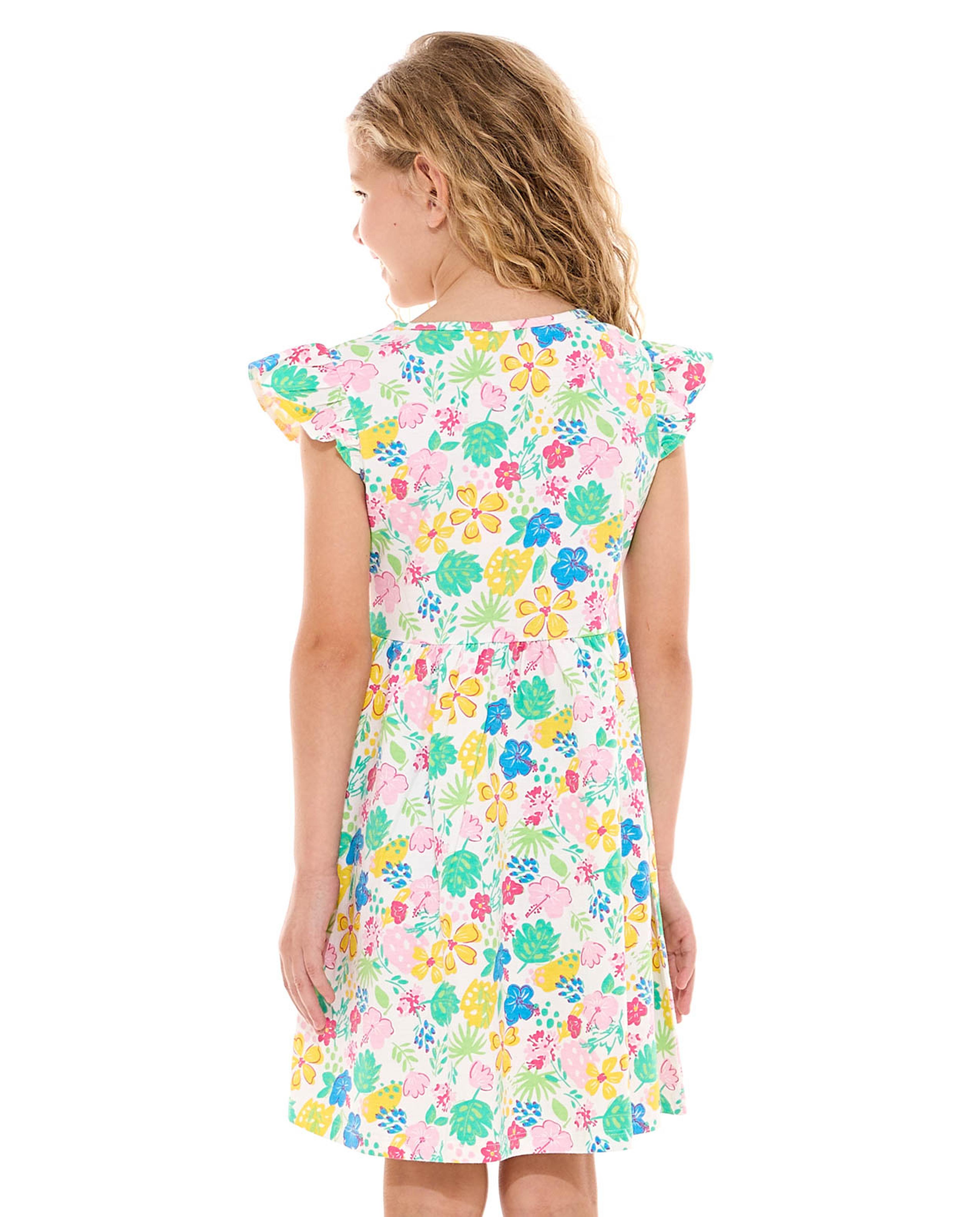 فستان فلير بطبعة الأزهار وياقة مستديرة