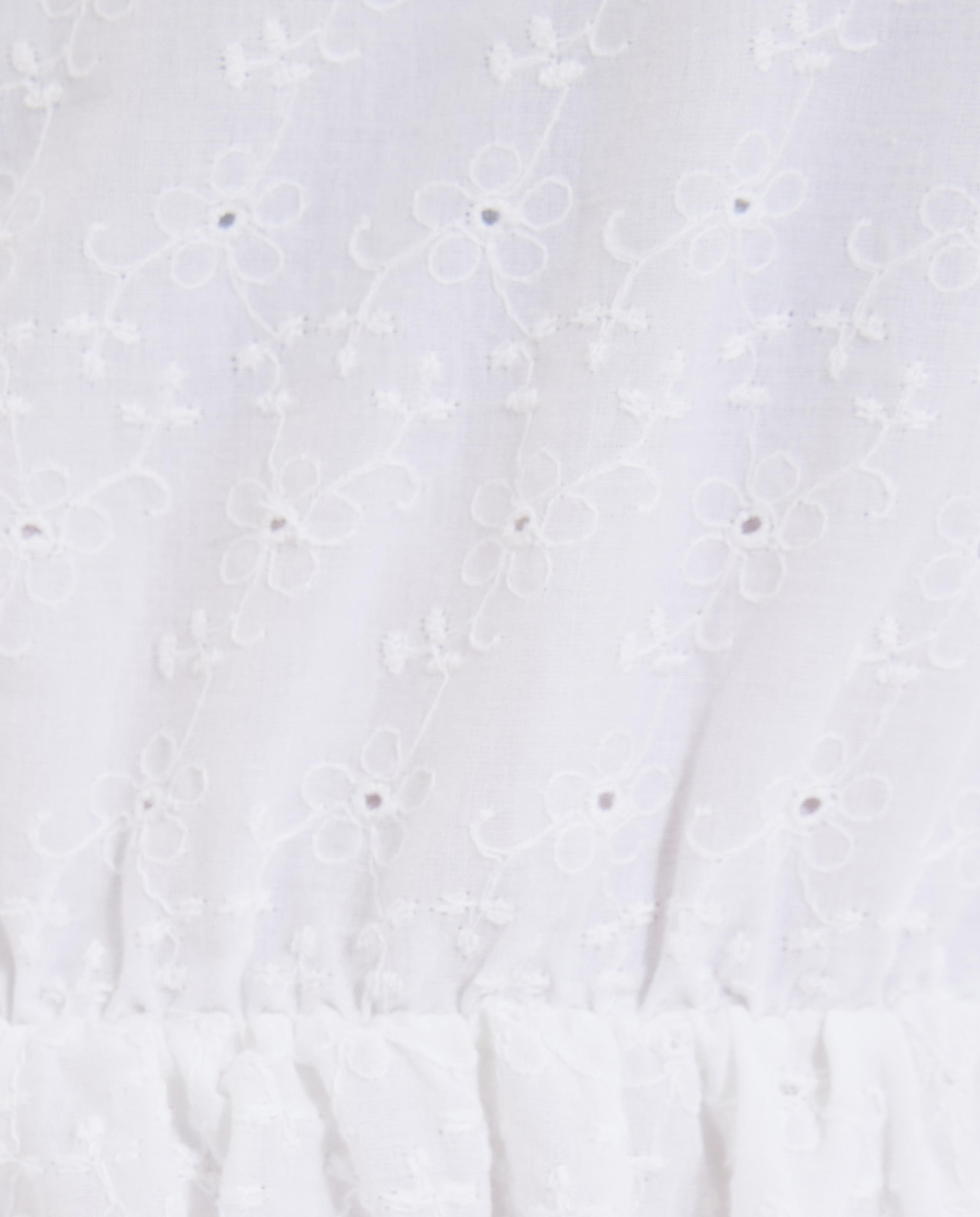 Schiffli Fit and Flare Dress with Crew Neck and Puff Sleeves