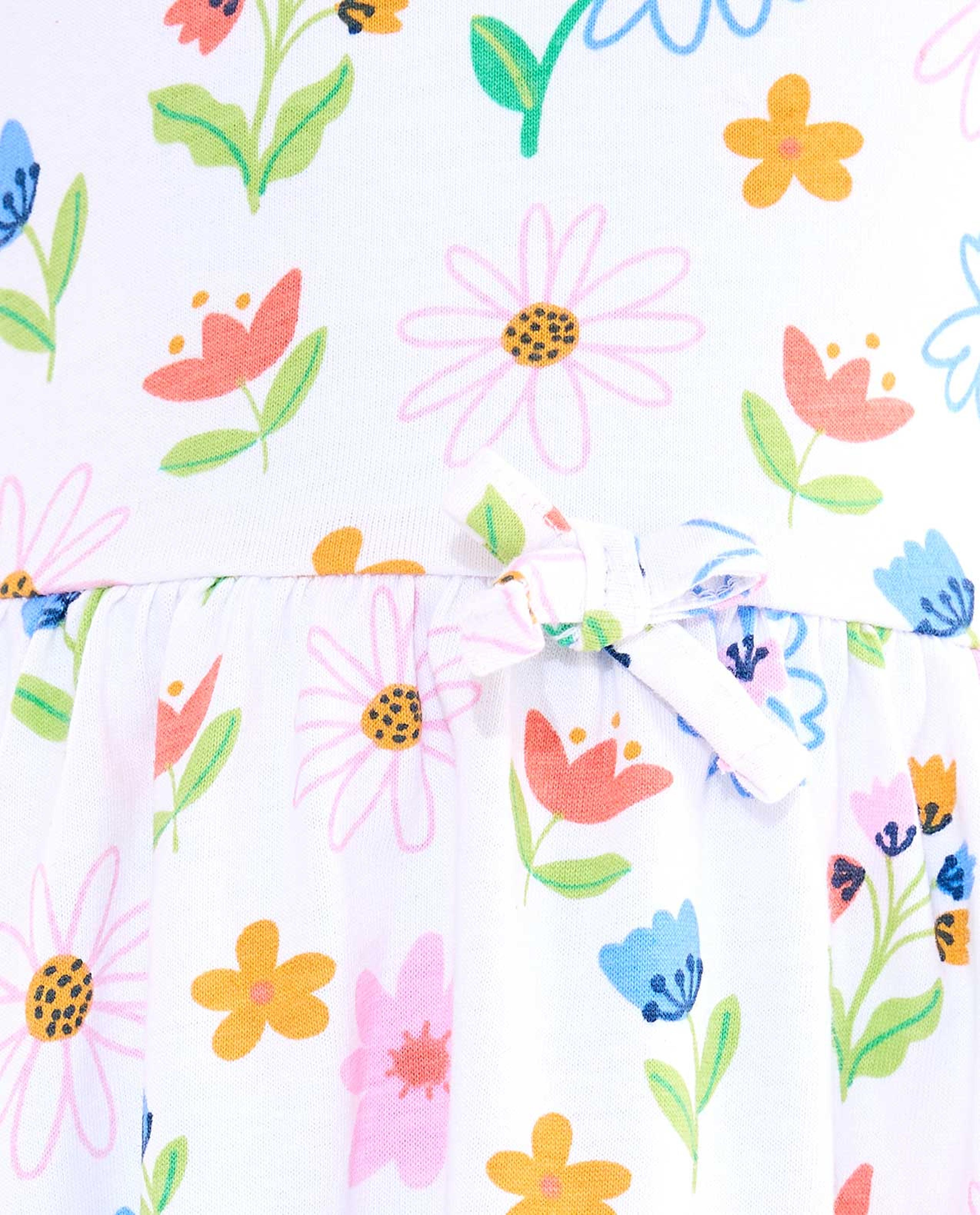 Printed Fit and Flare Dress with Crew Neck and Cap Sleeves