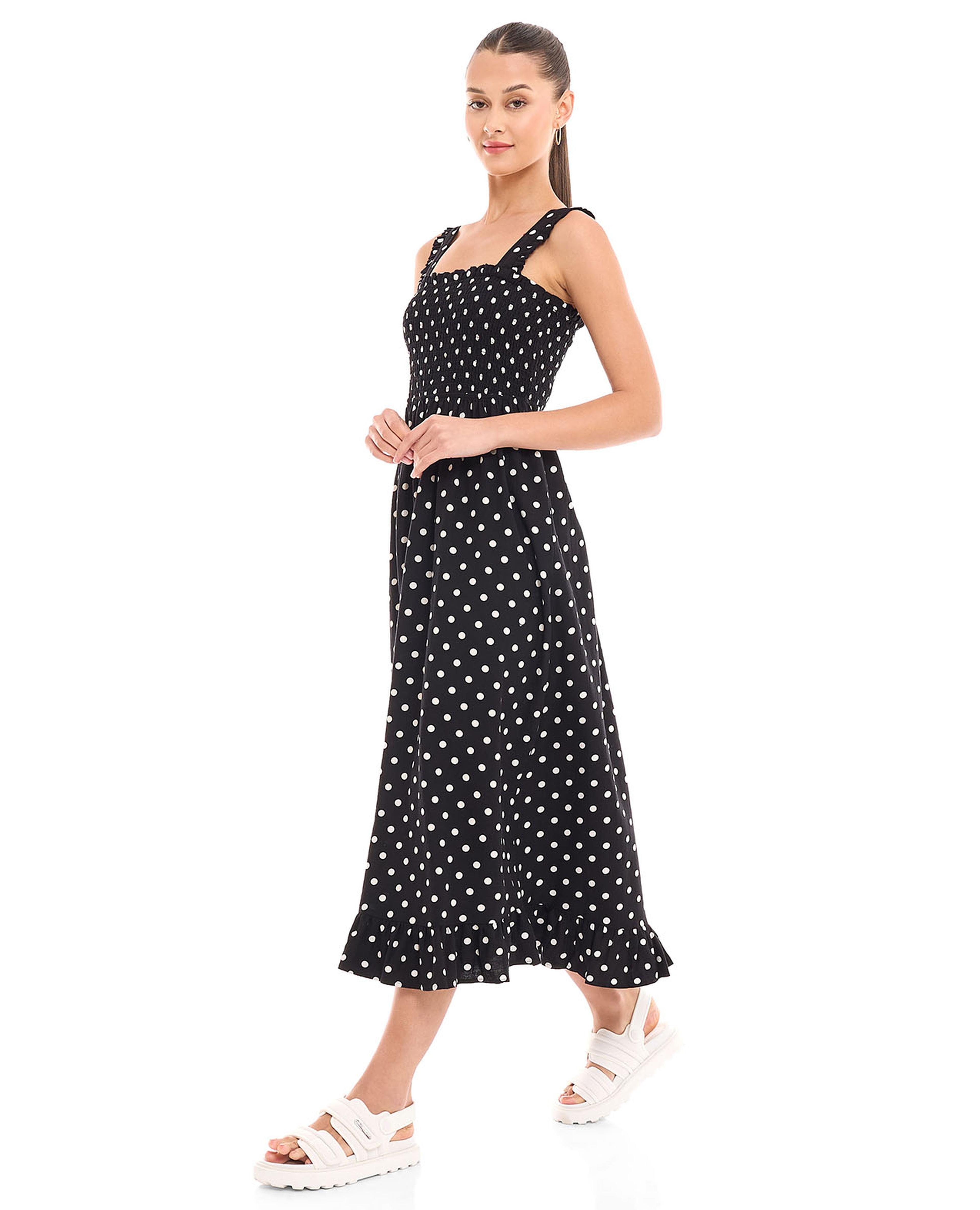 Polka Dots Strappy Midi Dress