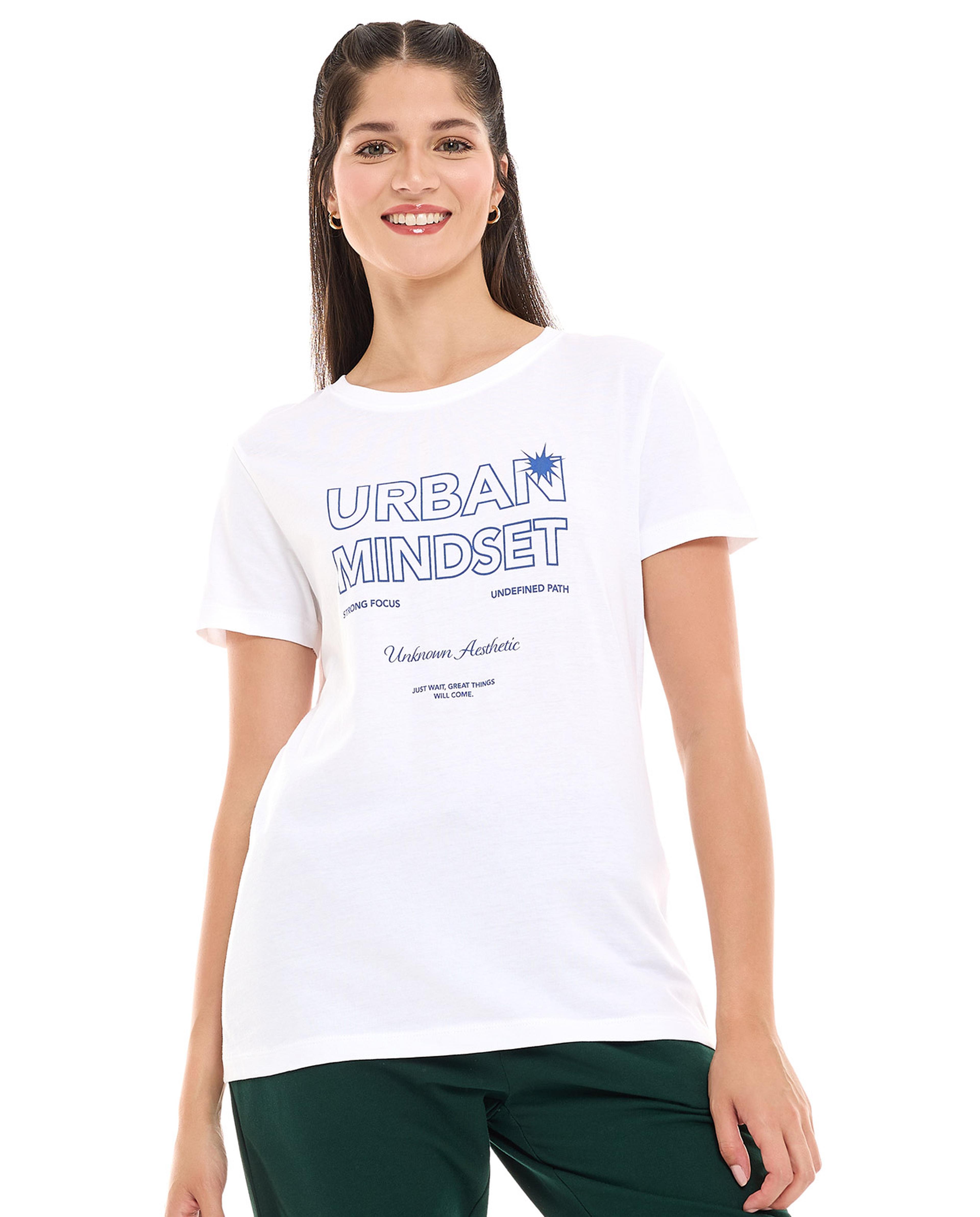 Typography T-Shirt with Crew Neck and Short Sleeves