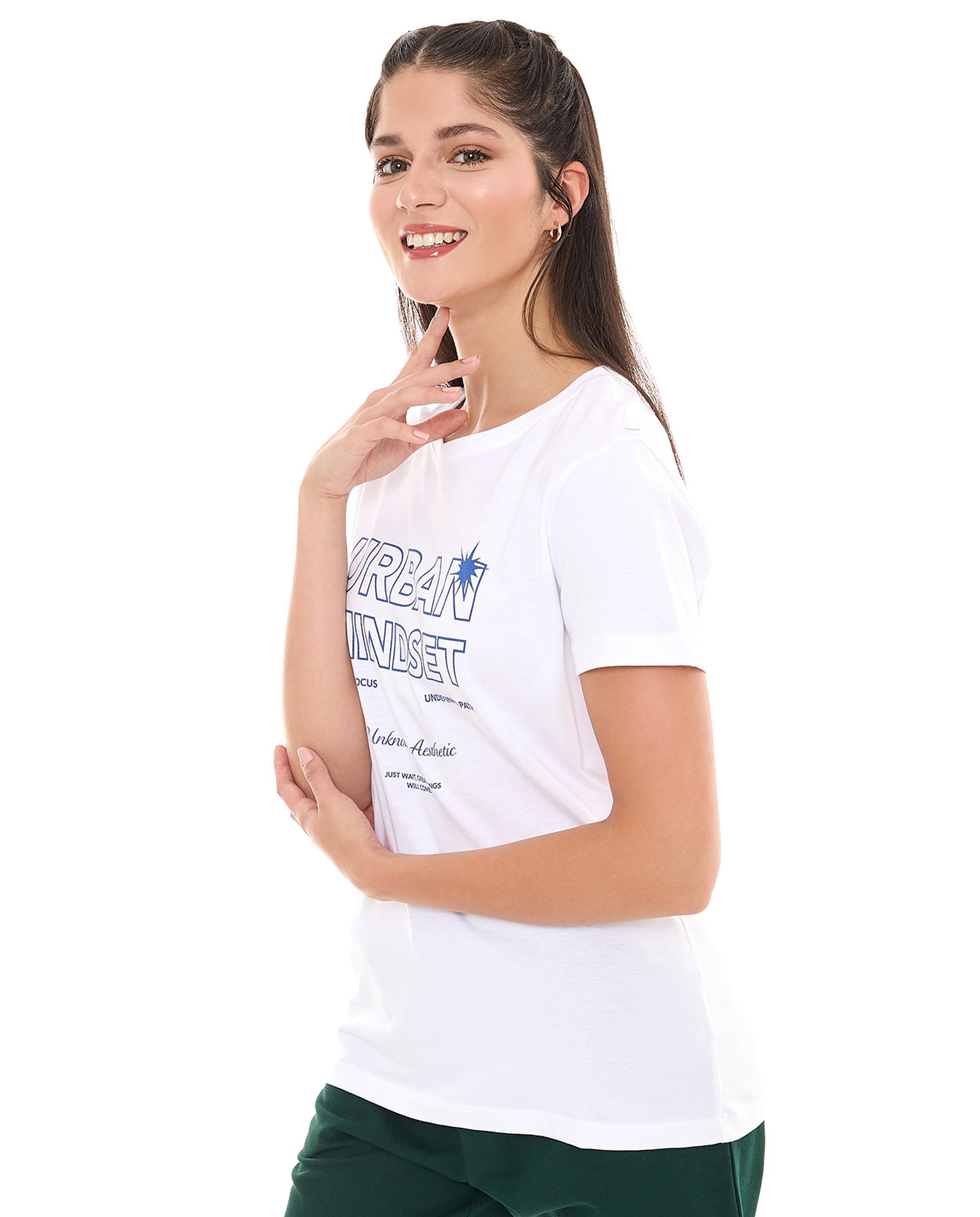 Typography T-Shirt with Crew Neck and Short Sleeves