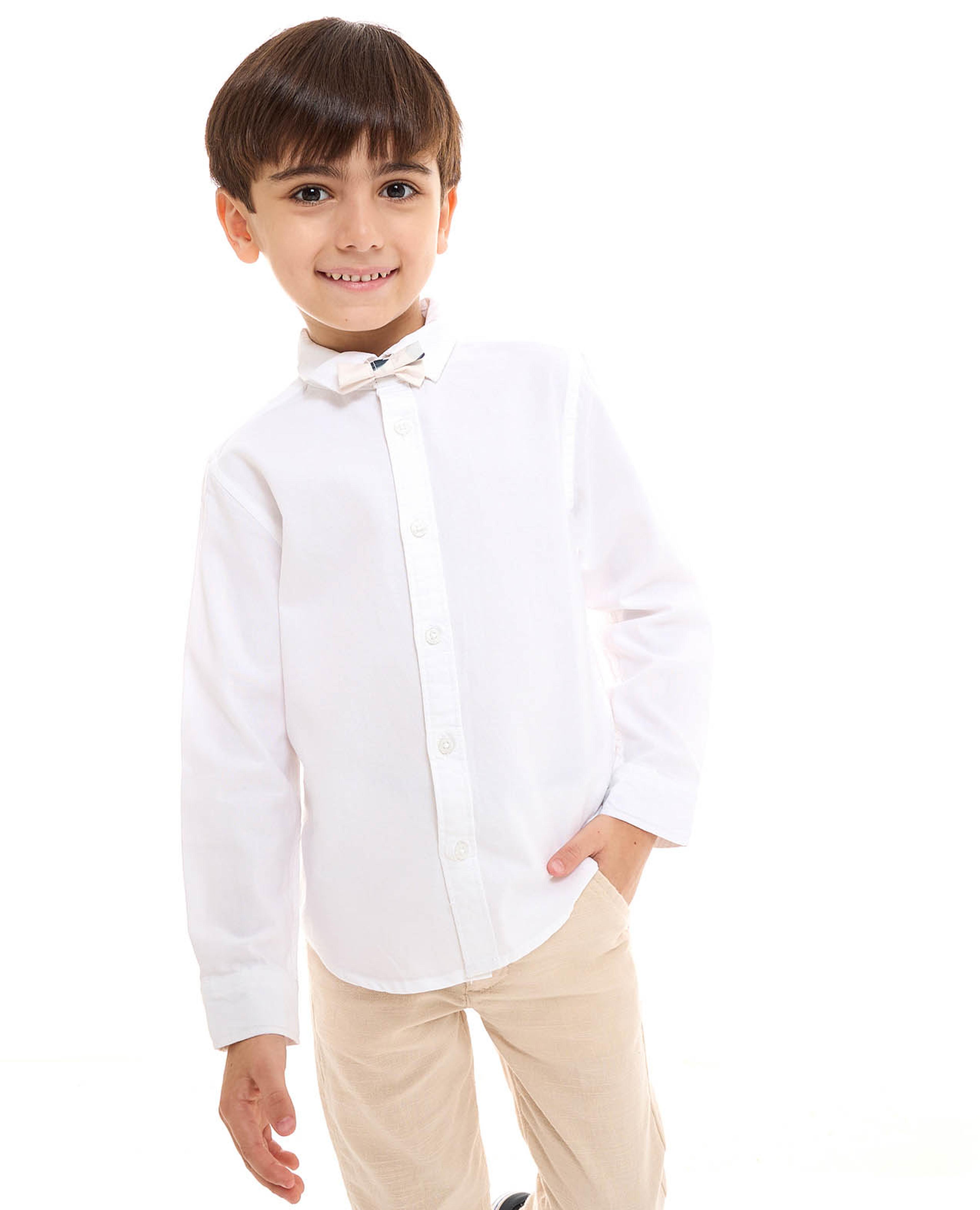 Solid Long Sleeves Shirt with Bow Tie