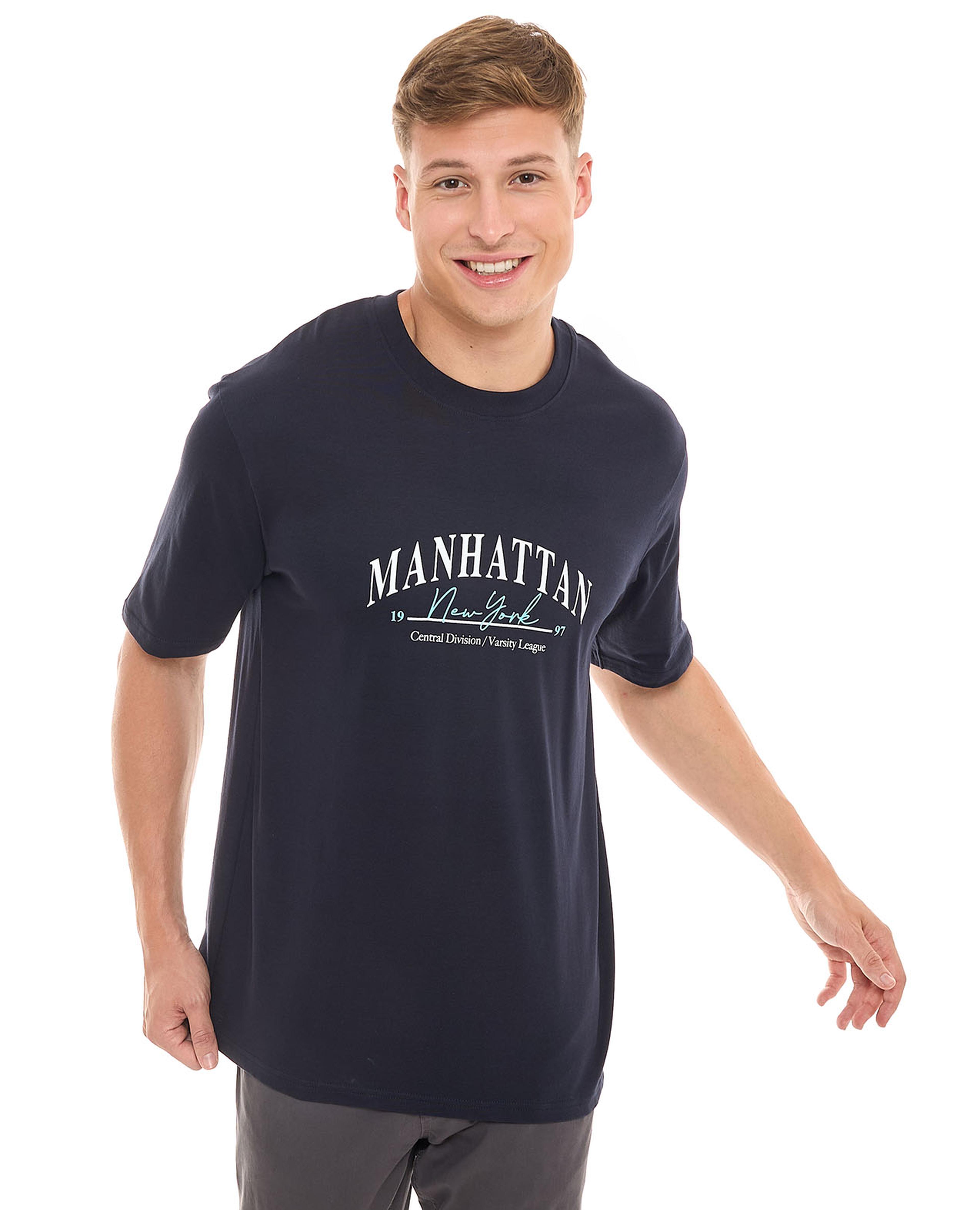 Typography Print T-Shirt with Crew Neck and Short Sleeves