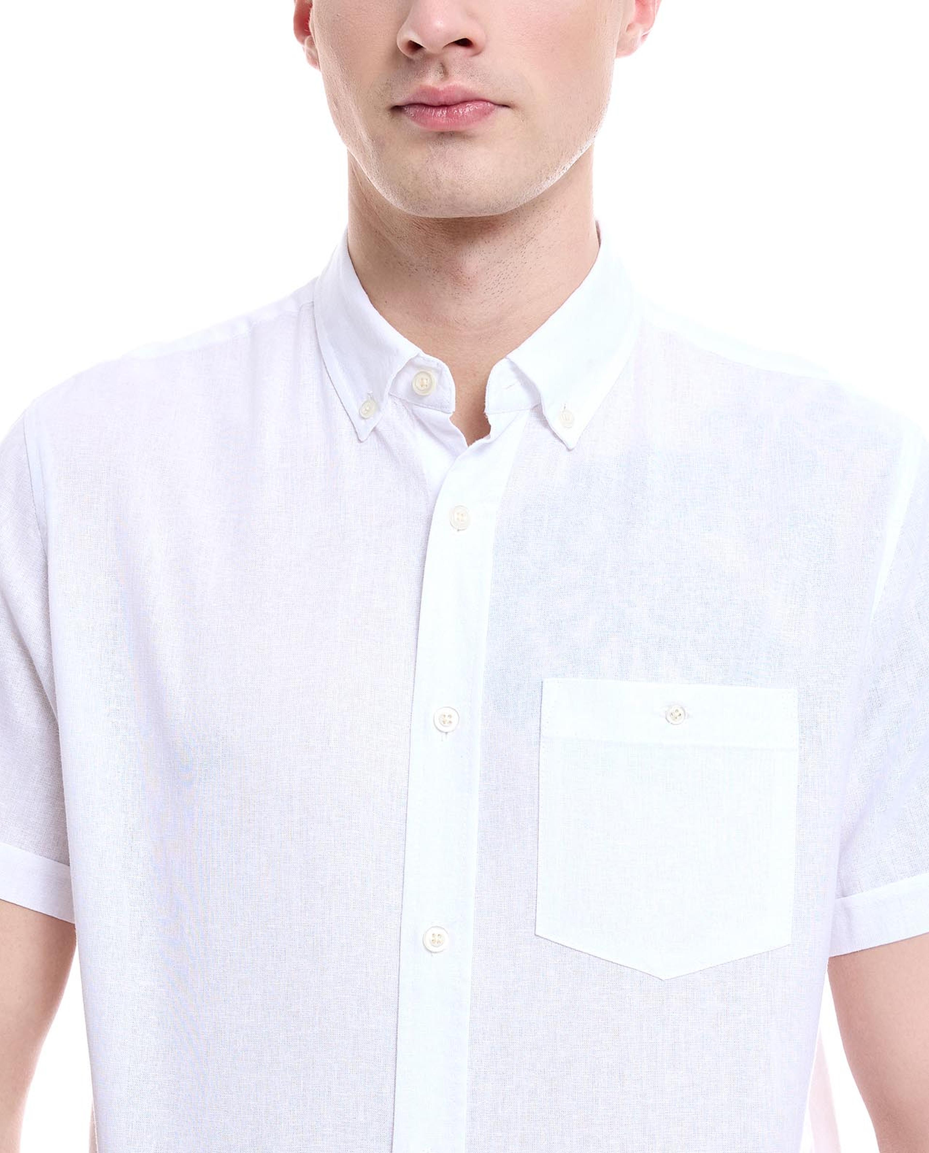 Solid Shirt with Button-Down Collar and Short Sleeves