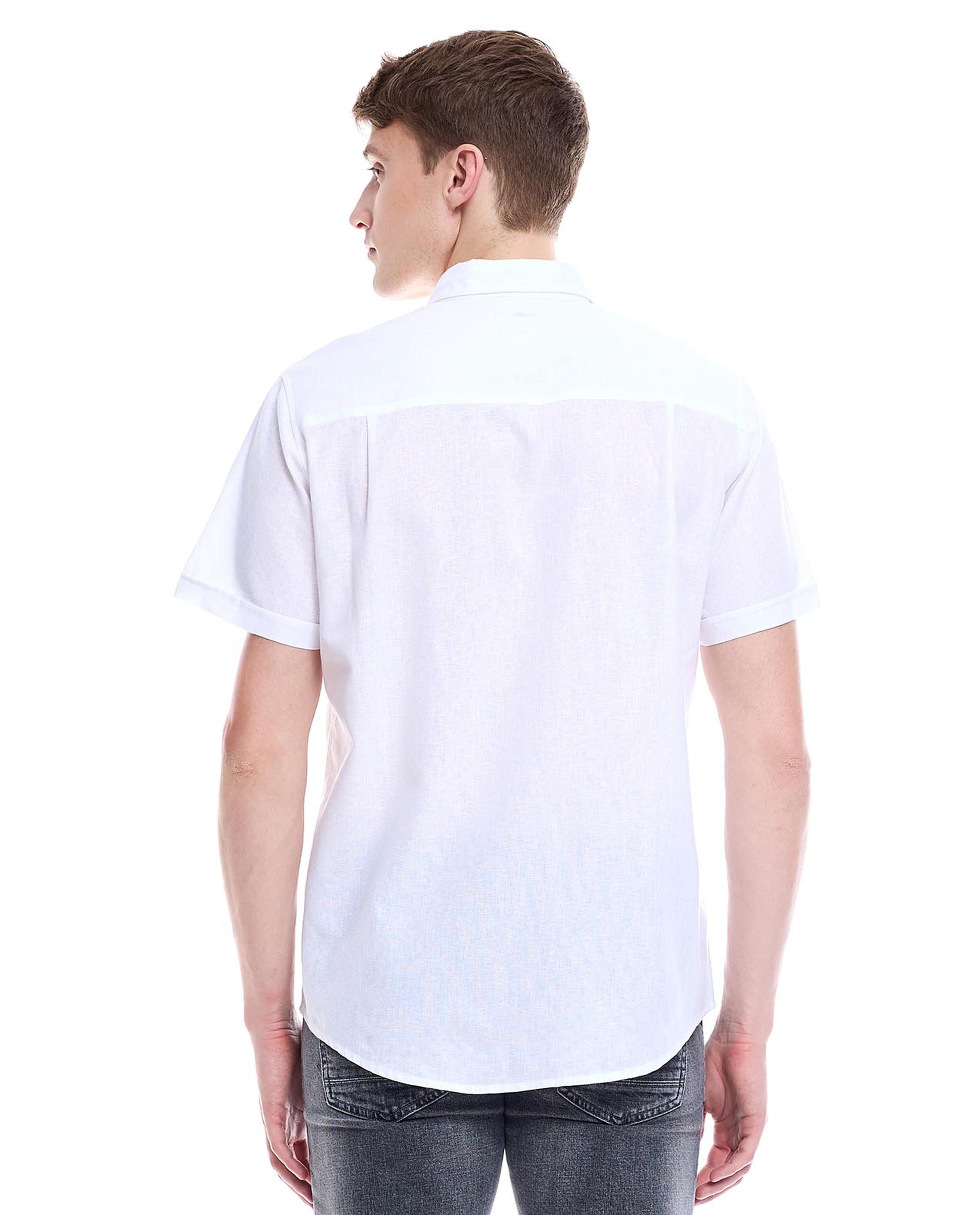 Solid Shirt with Button-Down Collar and Short Sleeves