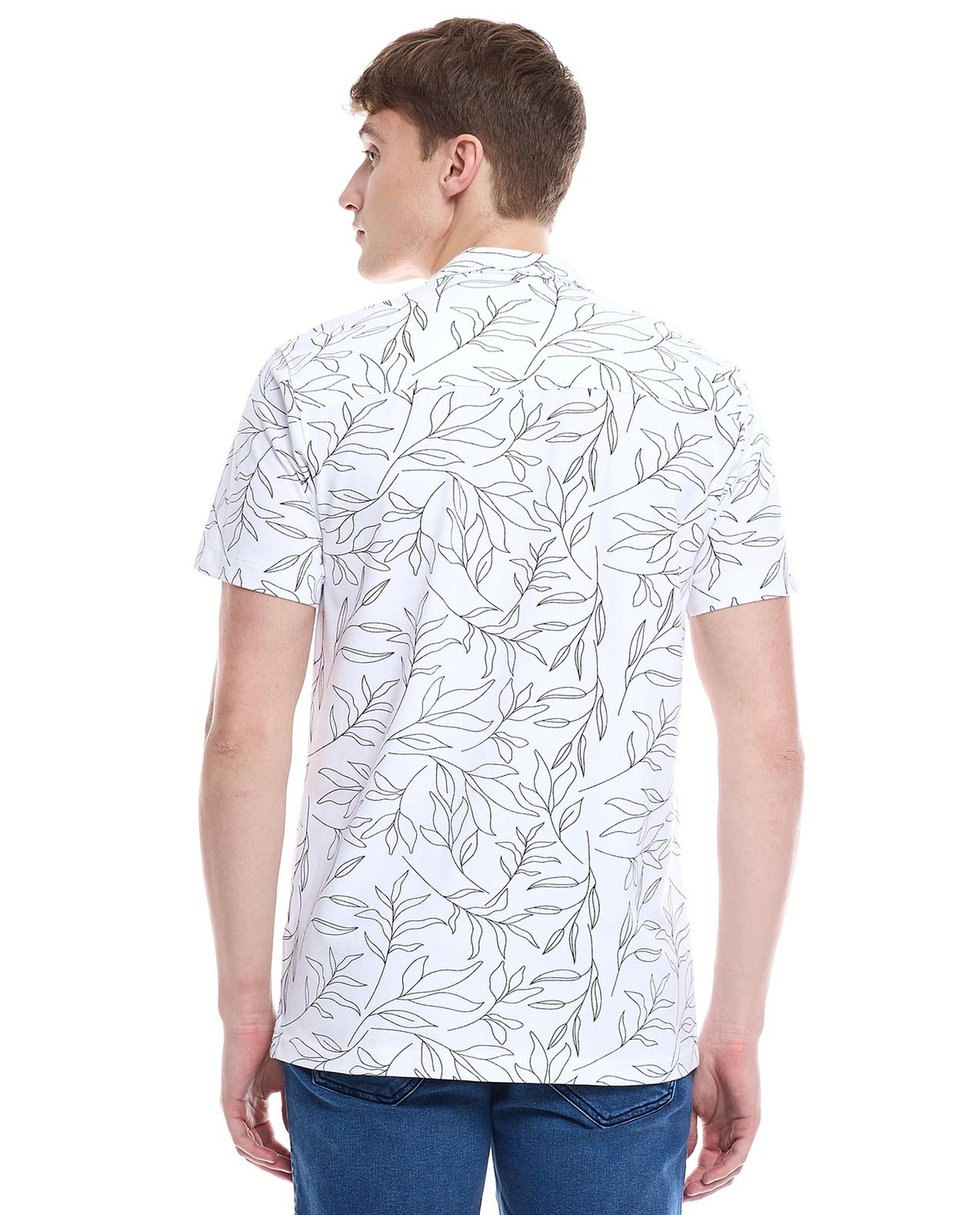Printed Shirt with Revere Collar and Short Sleeves