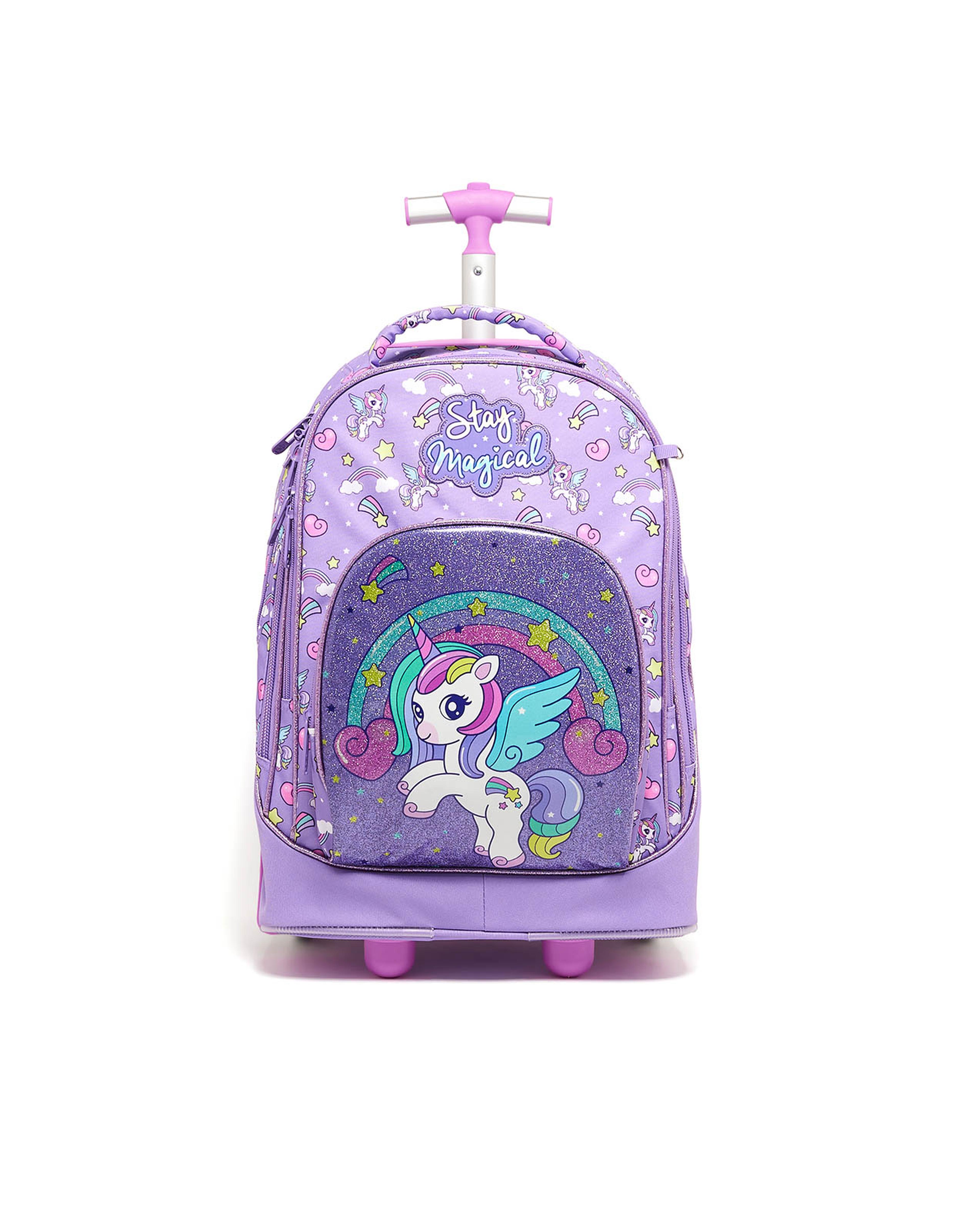 حقيبة ظهر بعجلات بطبعة يونيكورن مع مقلمة
