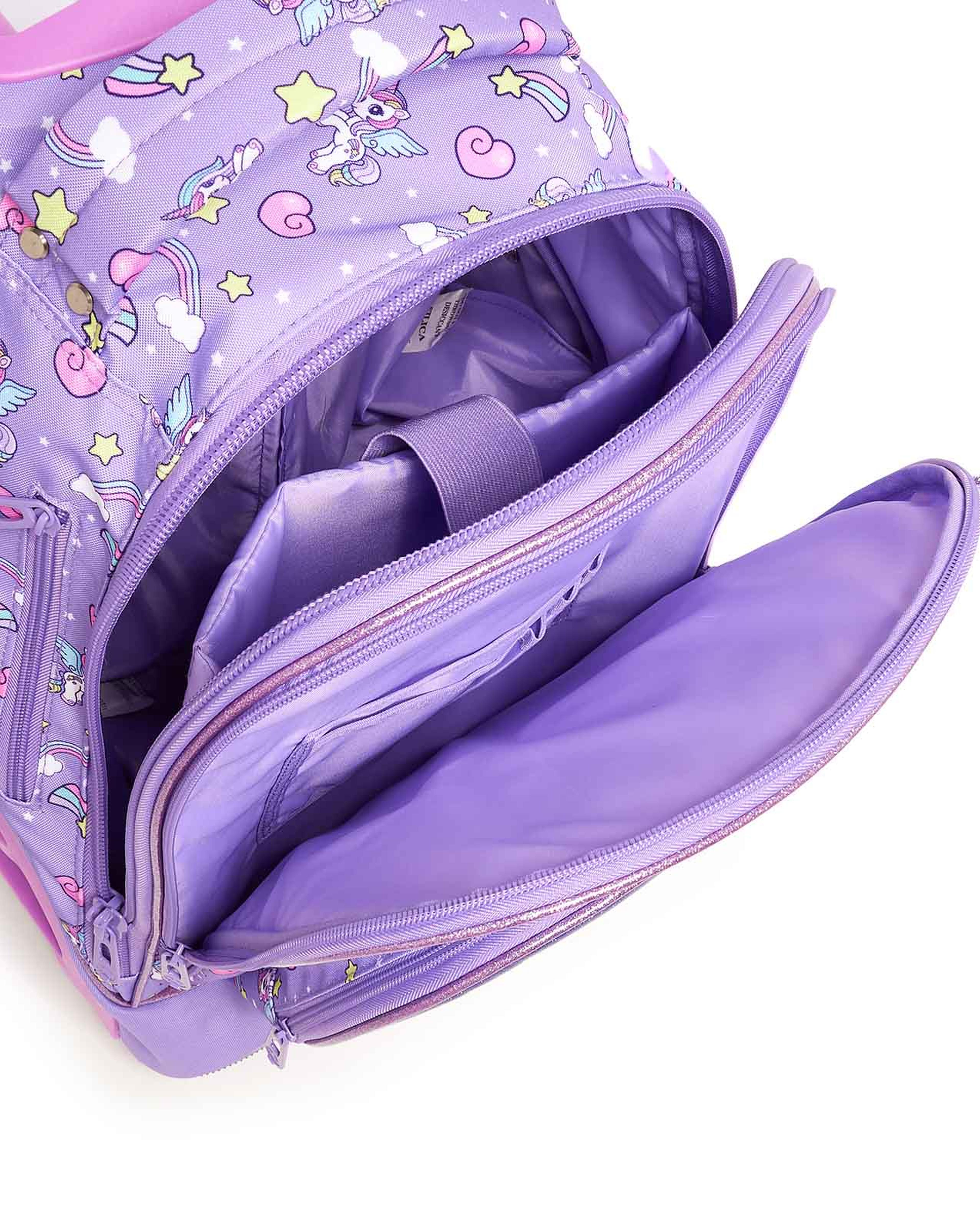 حقيبة ظهر بعجلات بطبعة يونيكورن مع مقلمة