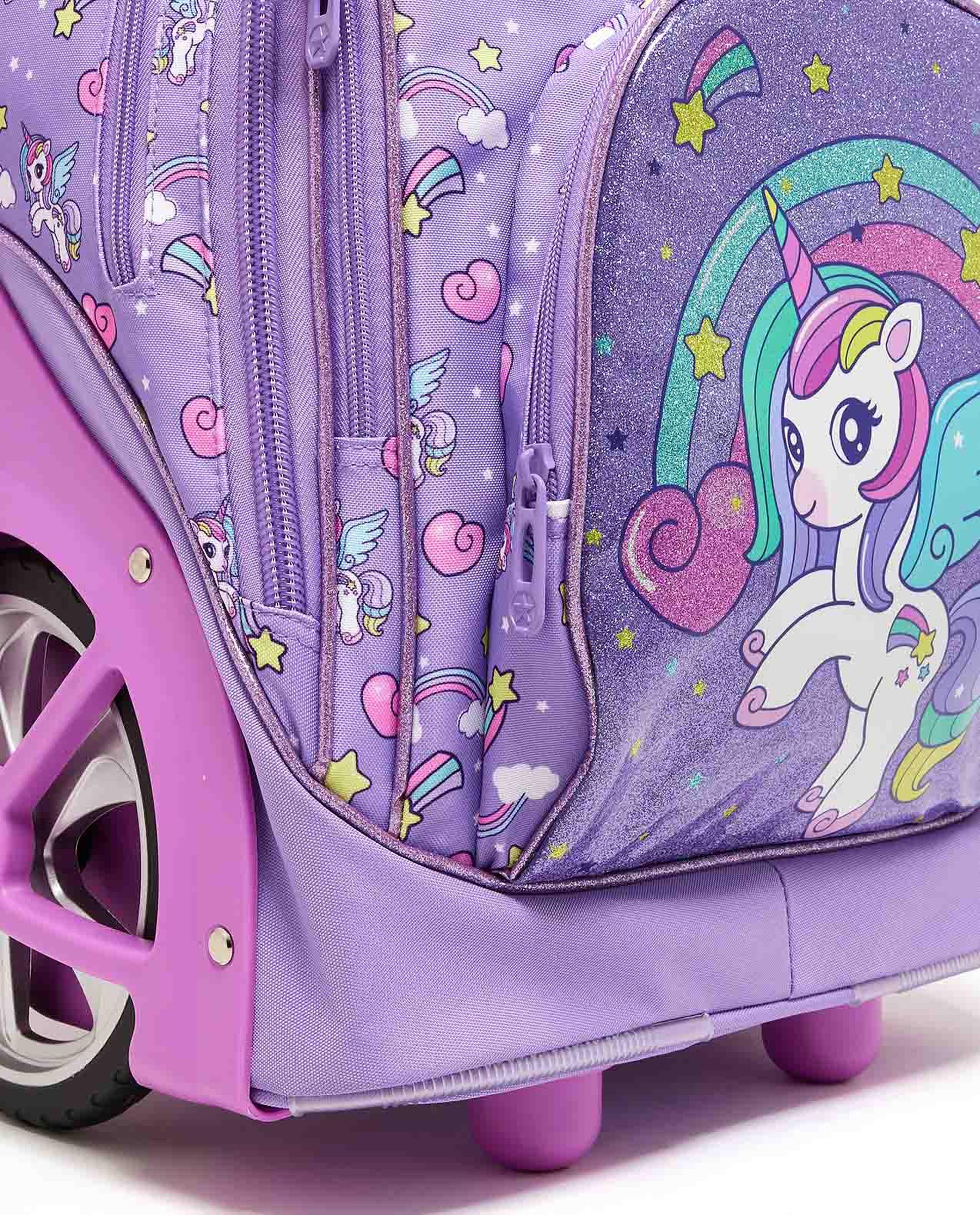 حقيبة ظهر بعجلات بطبعة يونيكورن مع مقلمة