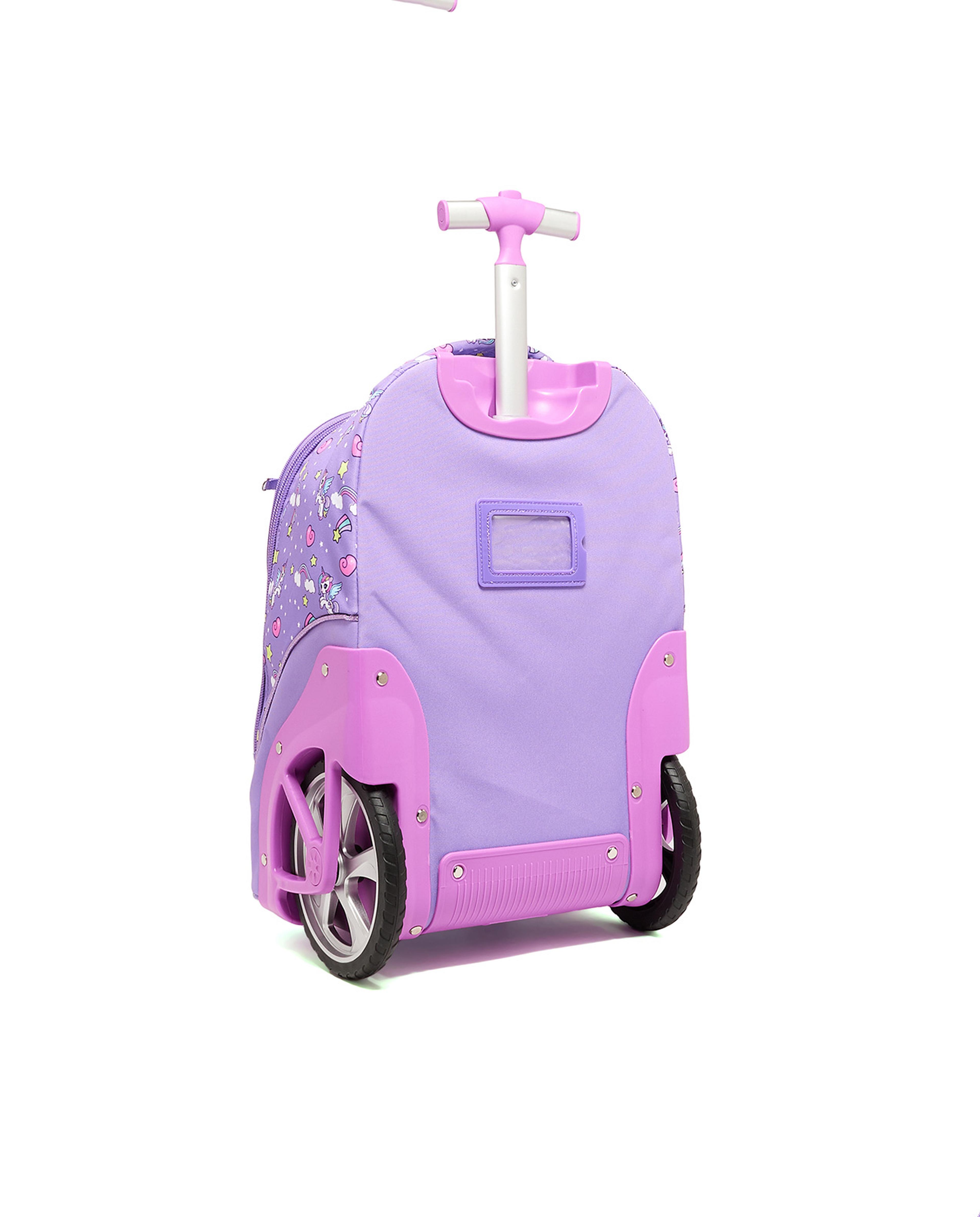 حقيبة ظهر بعجلات بطبعة يونيكورن مع مقلمة