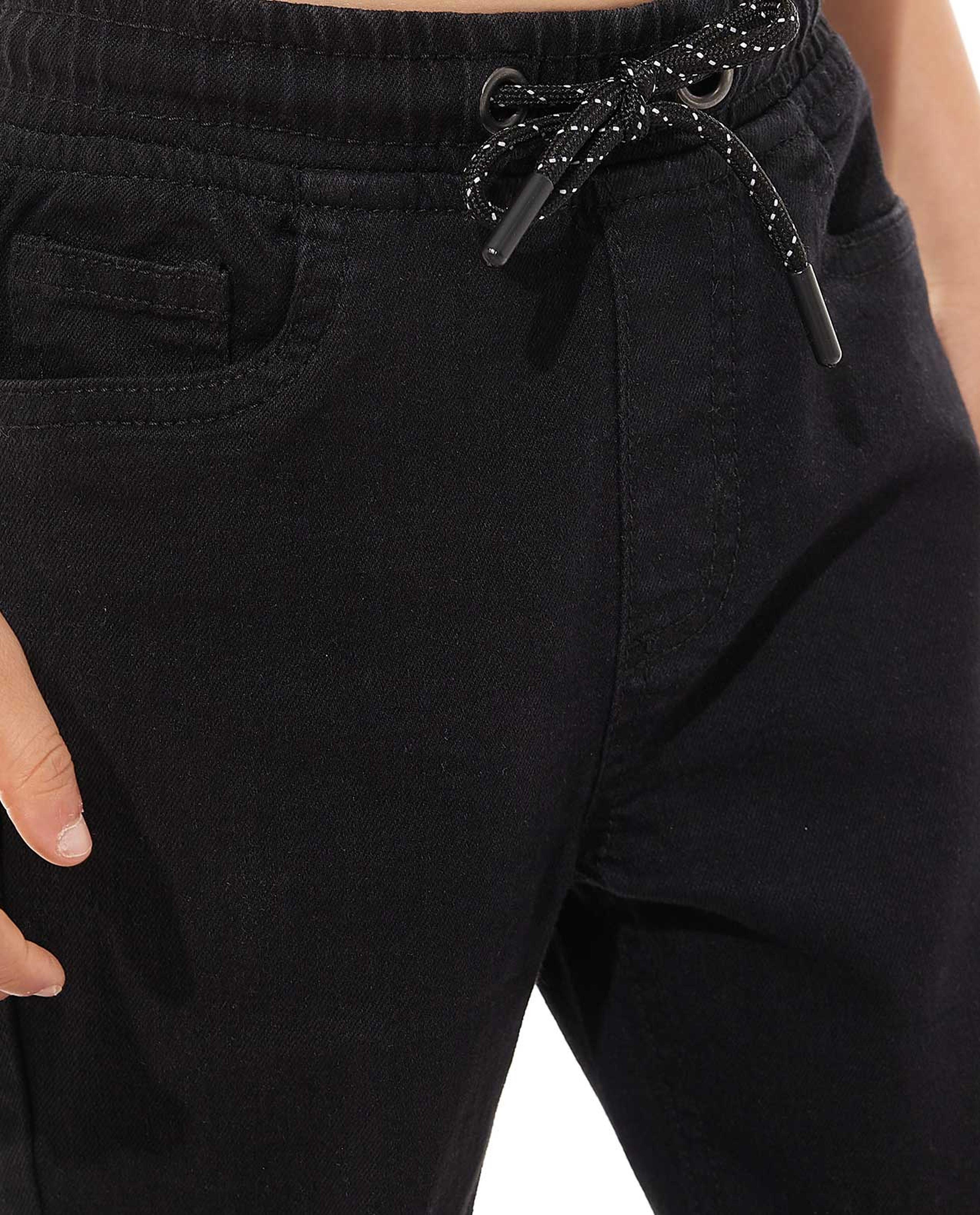 بنطال جينز جوغر سادة برباط على الخصر