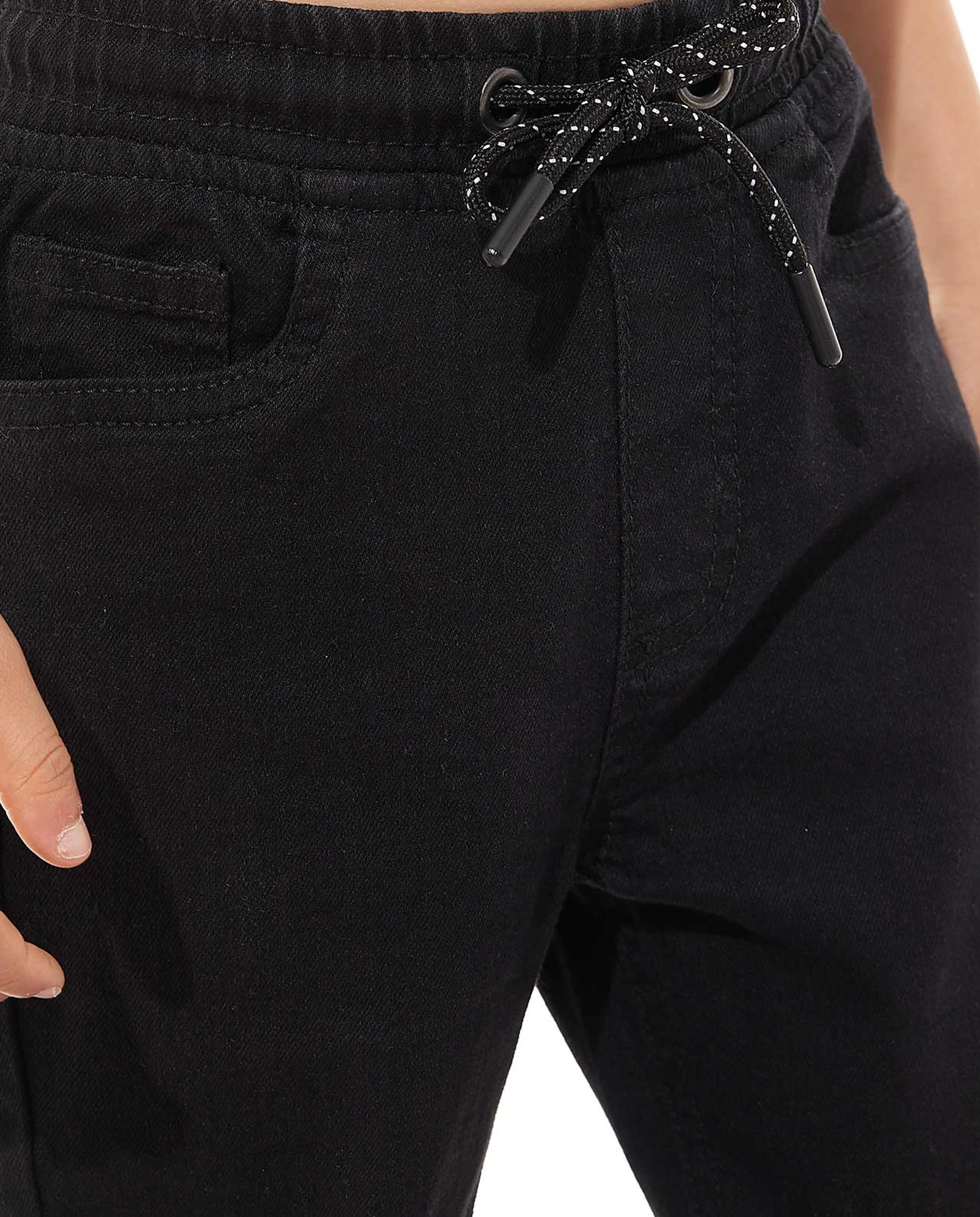 بنطال جينز جوغر سادة برباط على الخصر