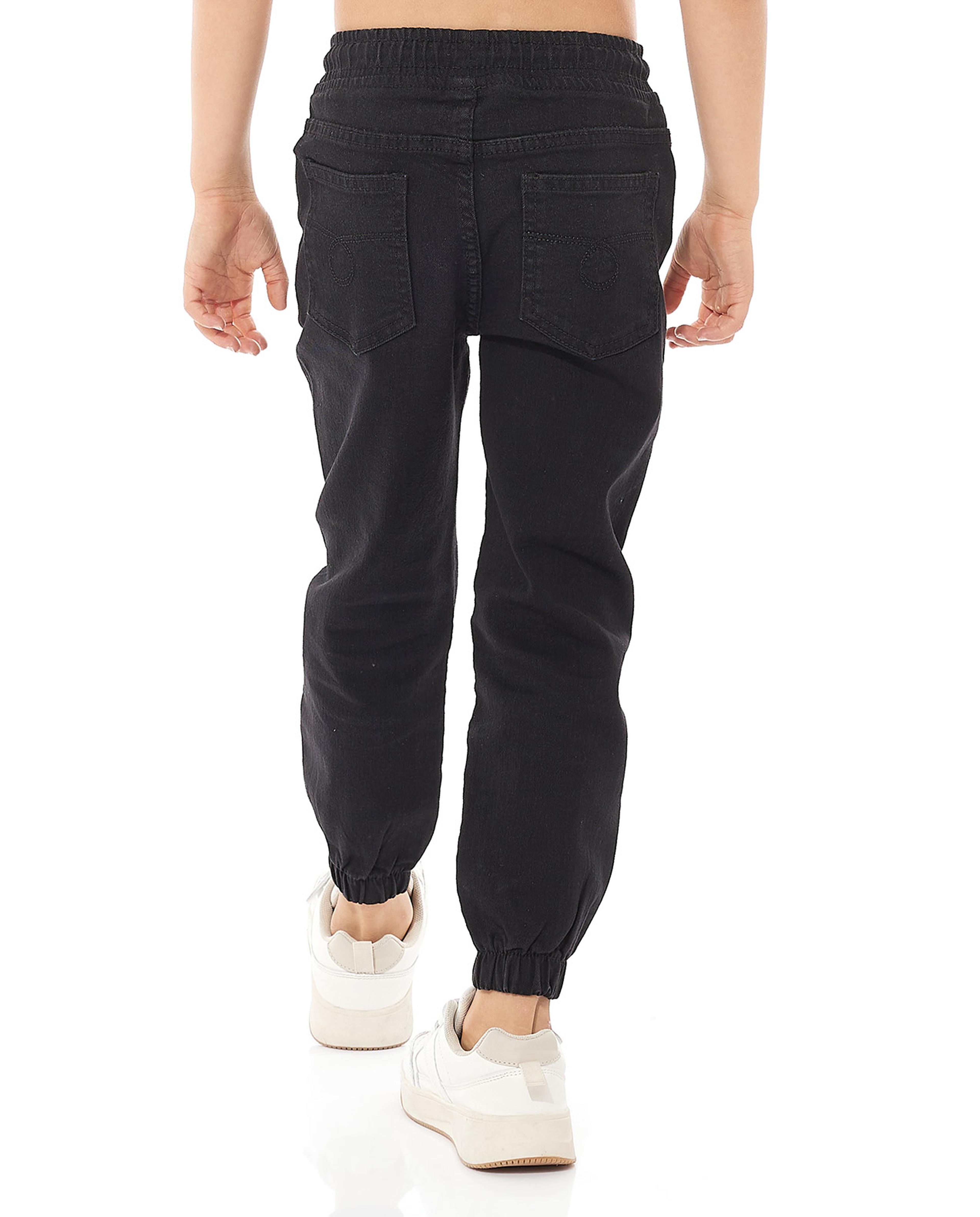 بنطال جينز جوغر سادة برباط على الخصر