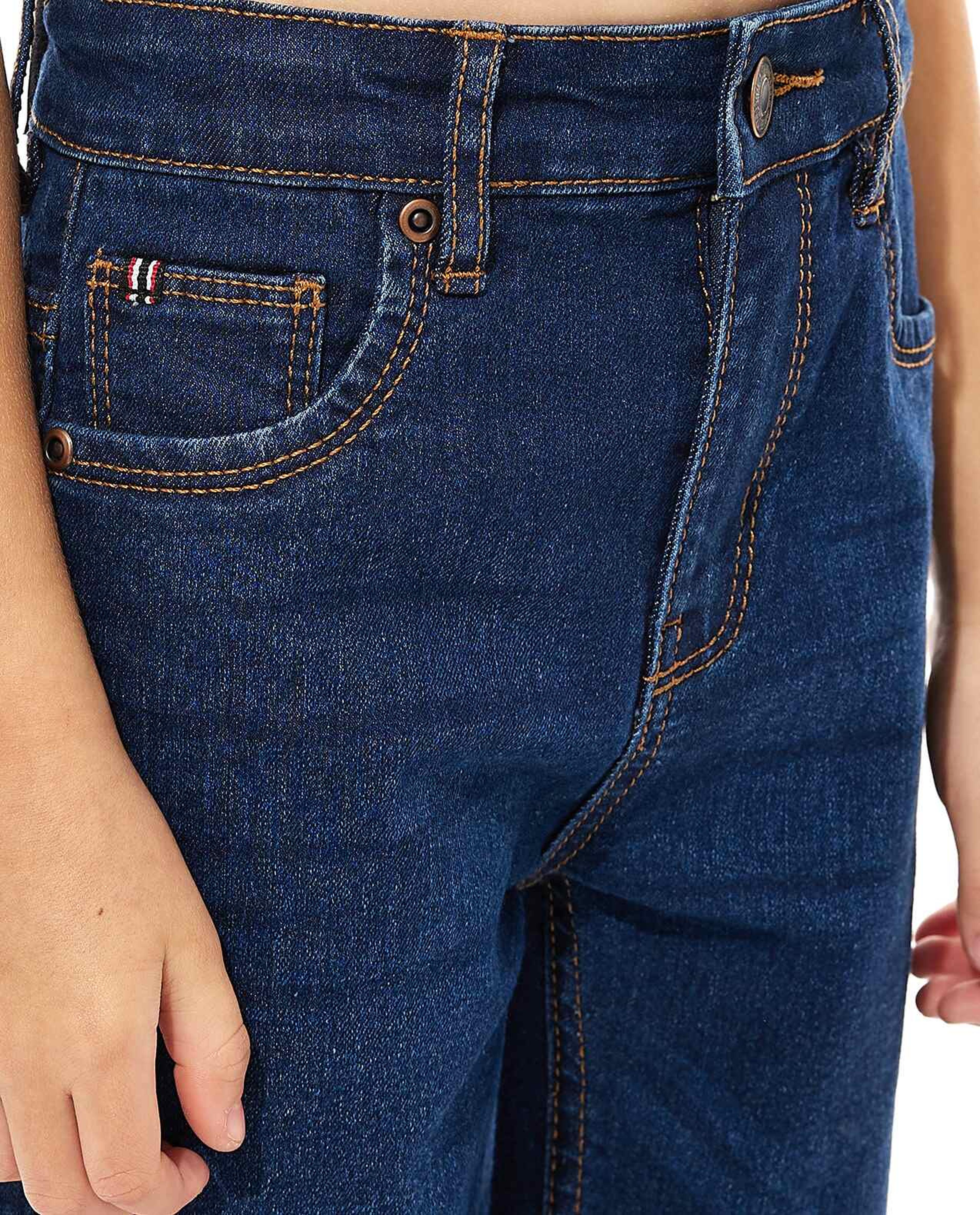 Solid Denim Shorts with Button Closure