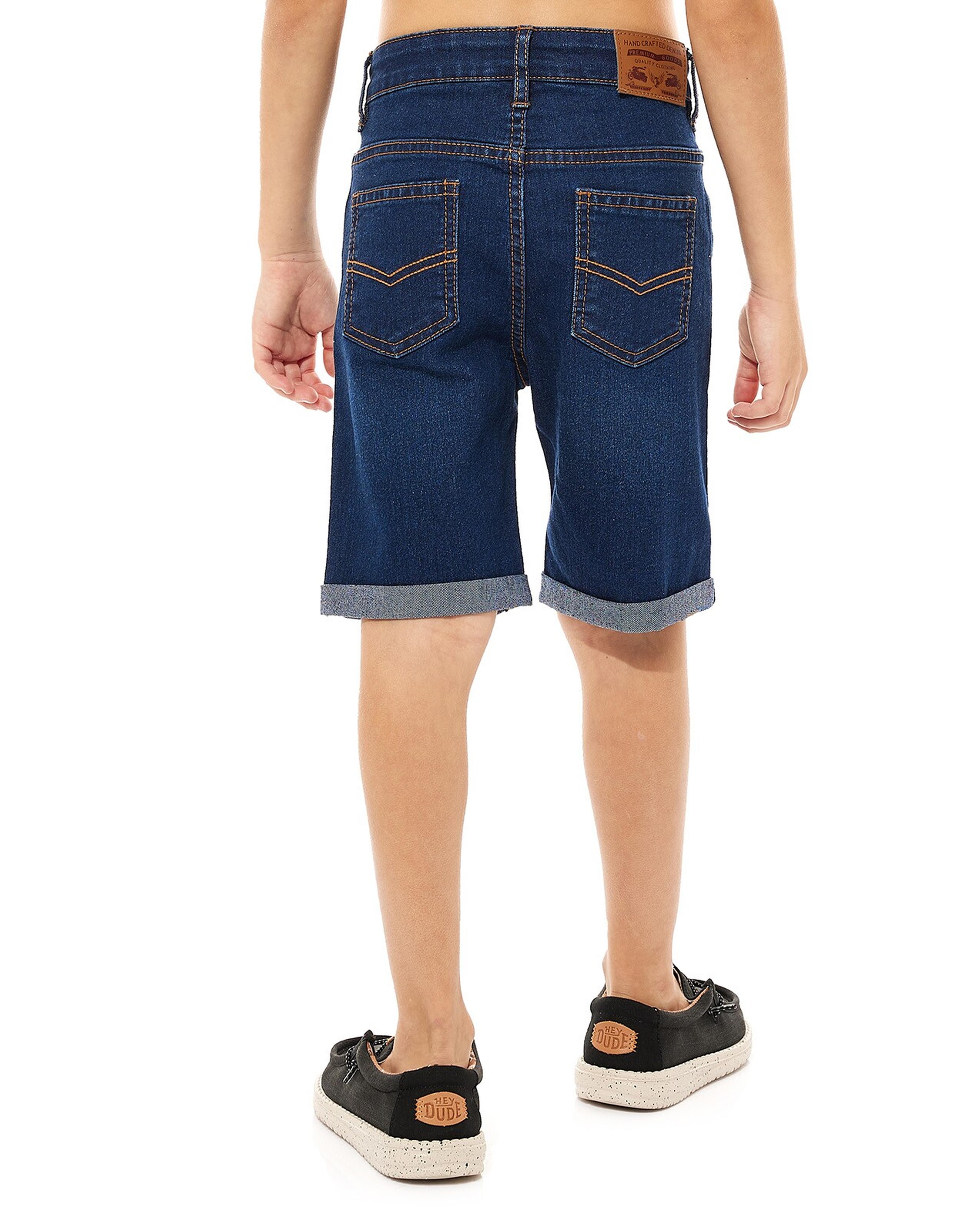 Solid Denim Shorts with Button Closure
