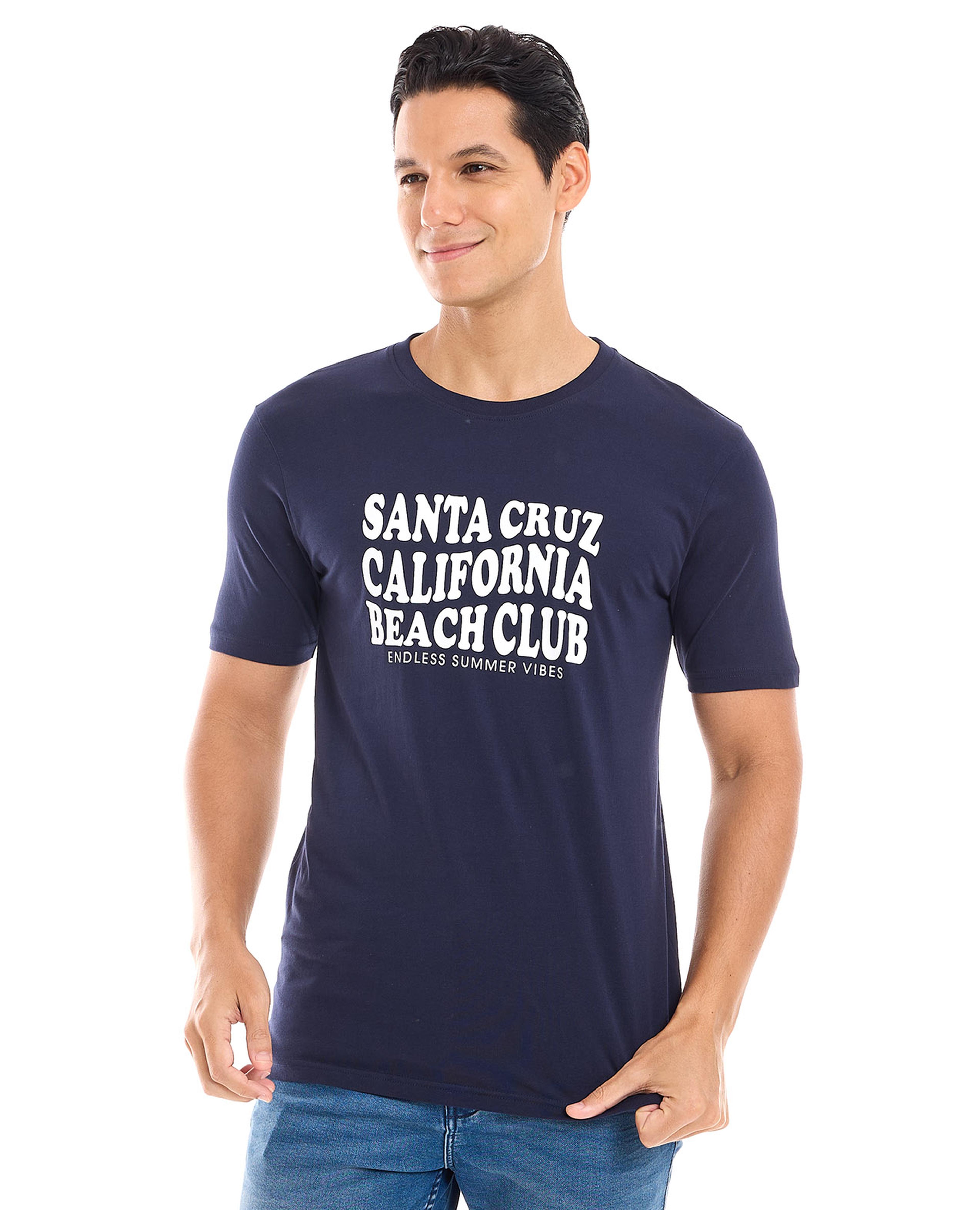 Typography Print T-Shirt with Crew Neck and Short Sleeves