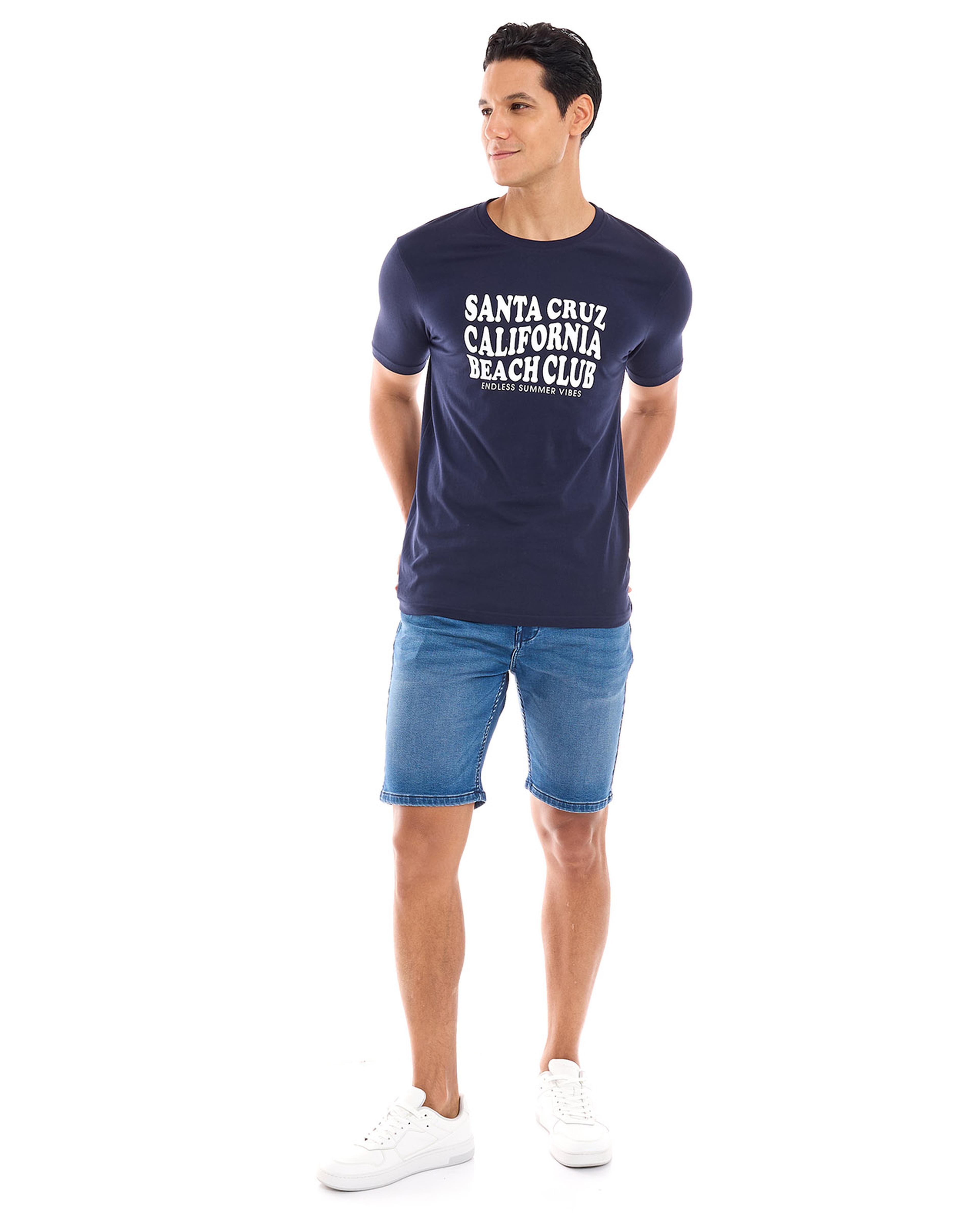 Typography Print T-Shirt with Crew Neck and Short Sleeves