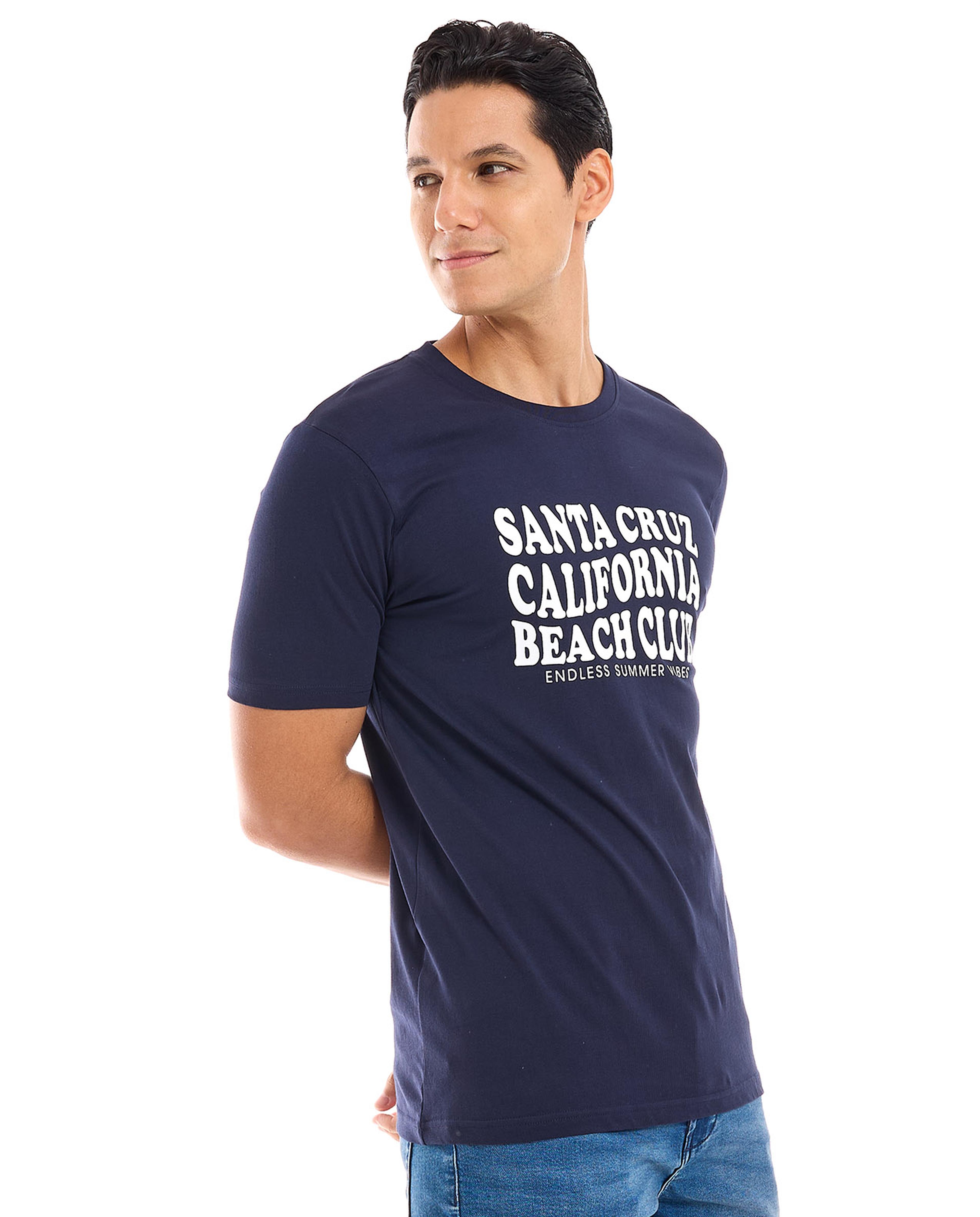 Typography Print T-Shirt with Crew Neck and Short Sleeves