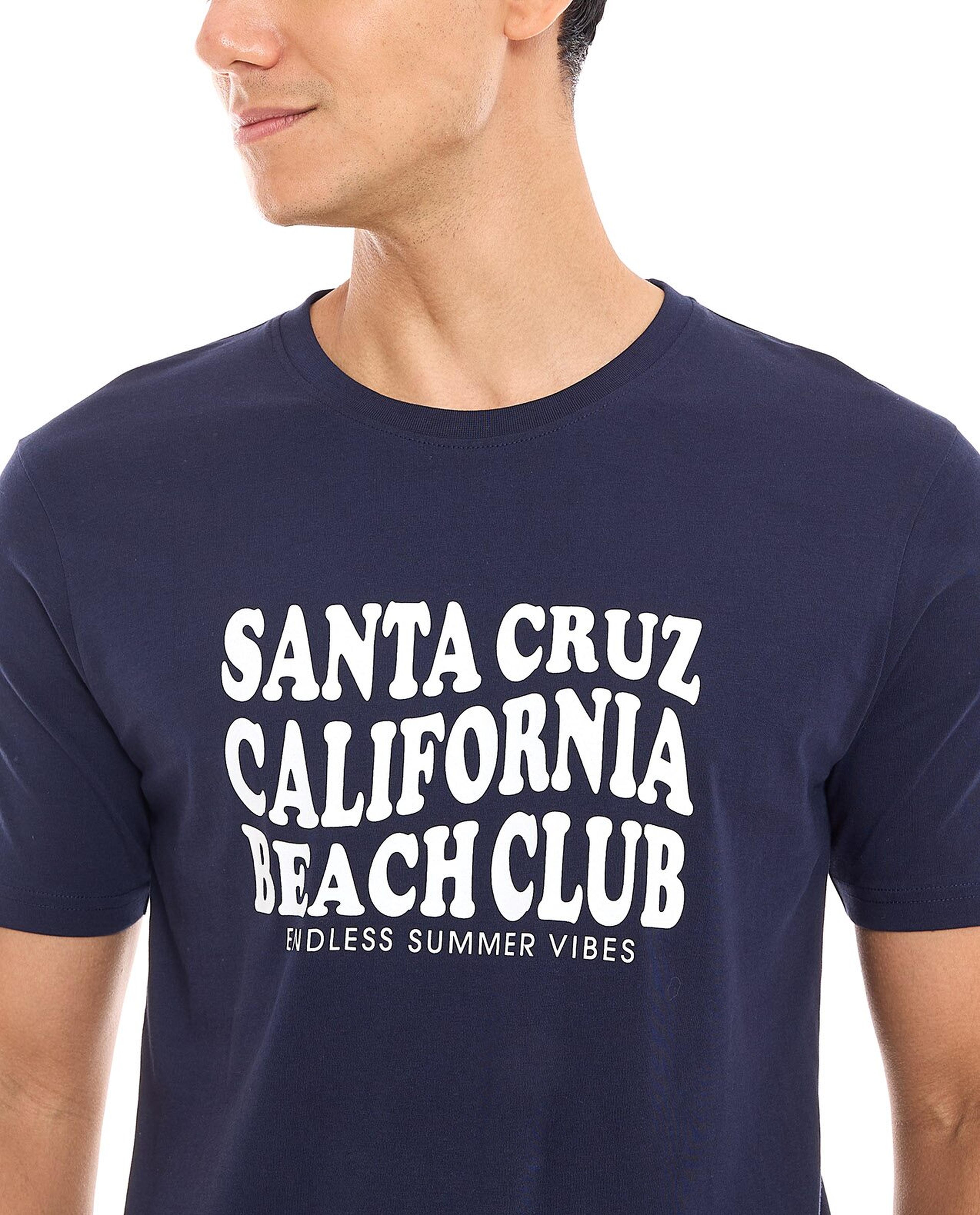 Typography Print T-Shirt with Crew Neck and Short Sleeves