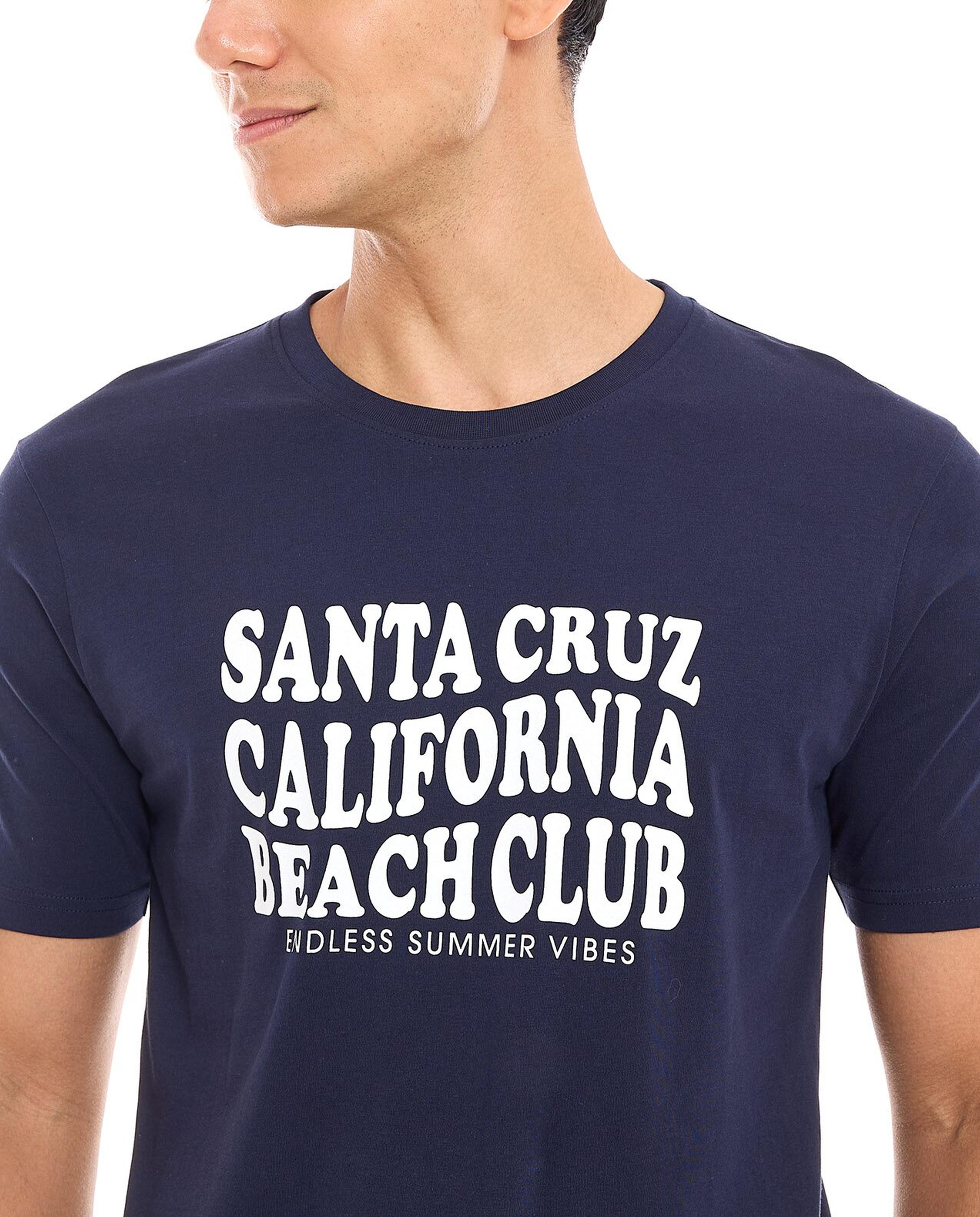 Typography Print T-Shirt with Crew Neck and Short Sleeves