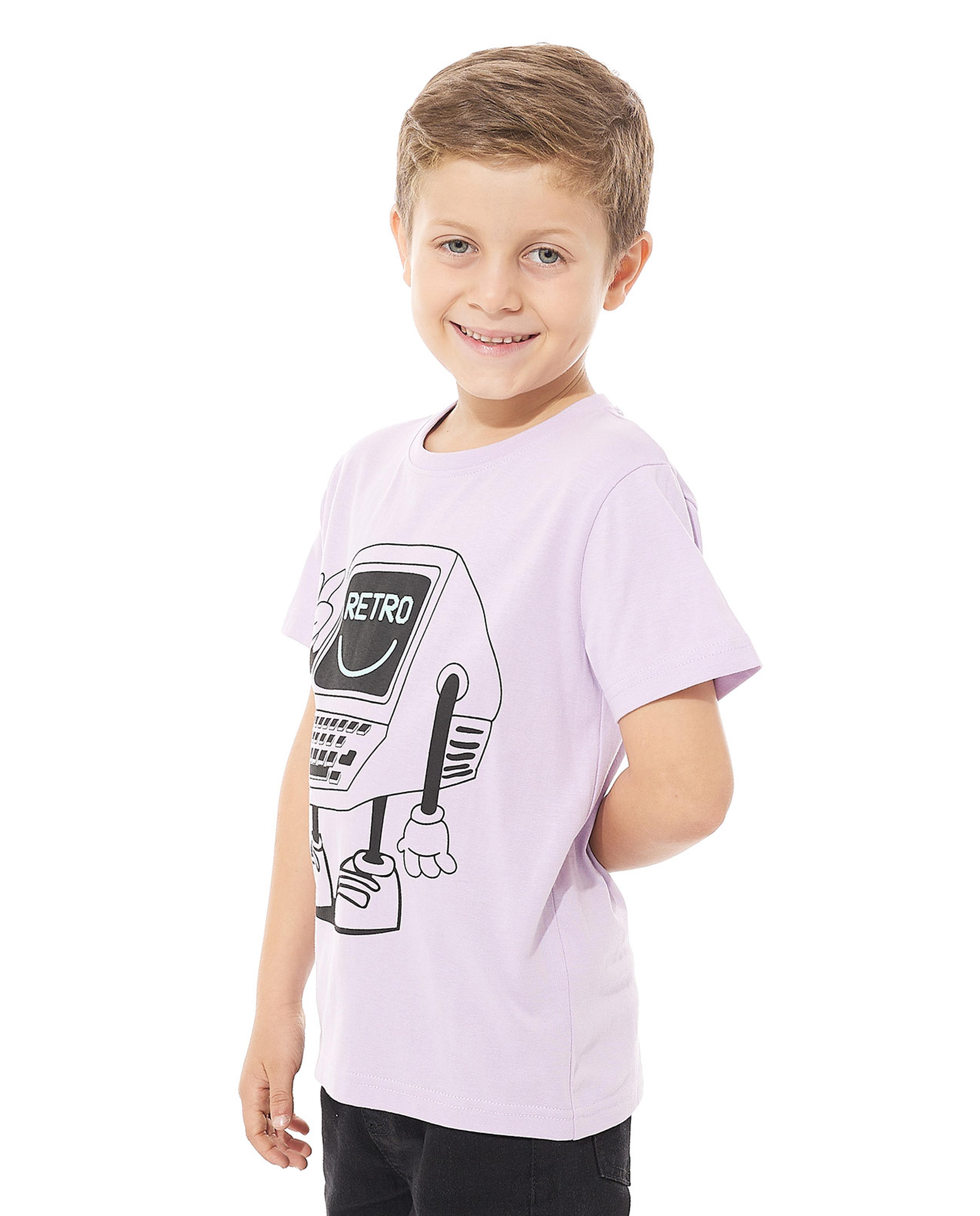 Graphic Print T-Shirt with Crew Neck and Short Sleeves