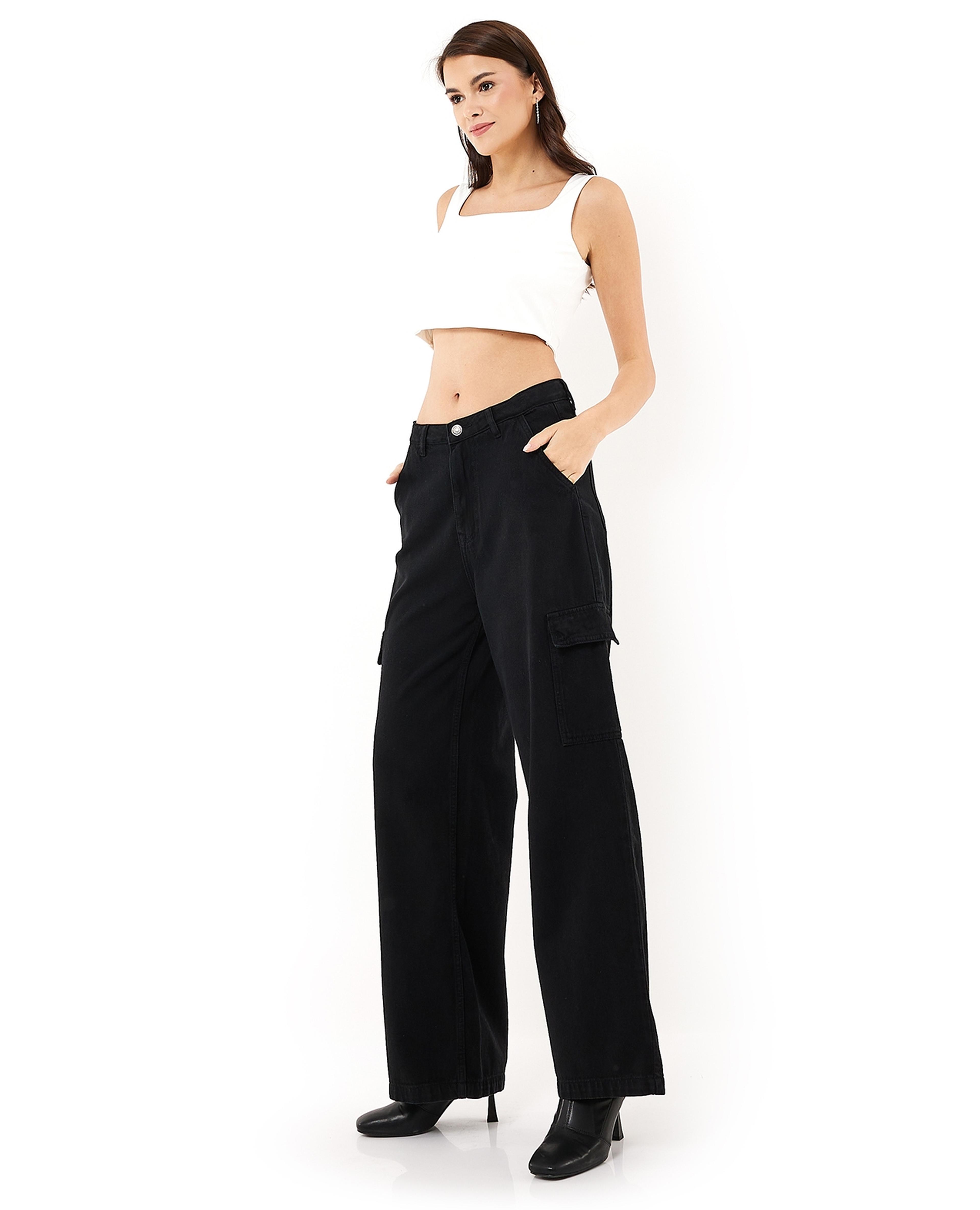 بنطال جينز كارغو سادة بزر