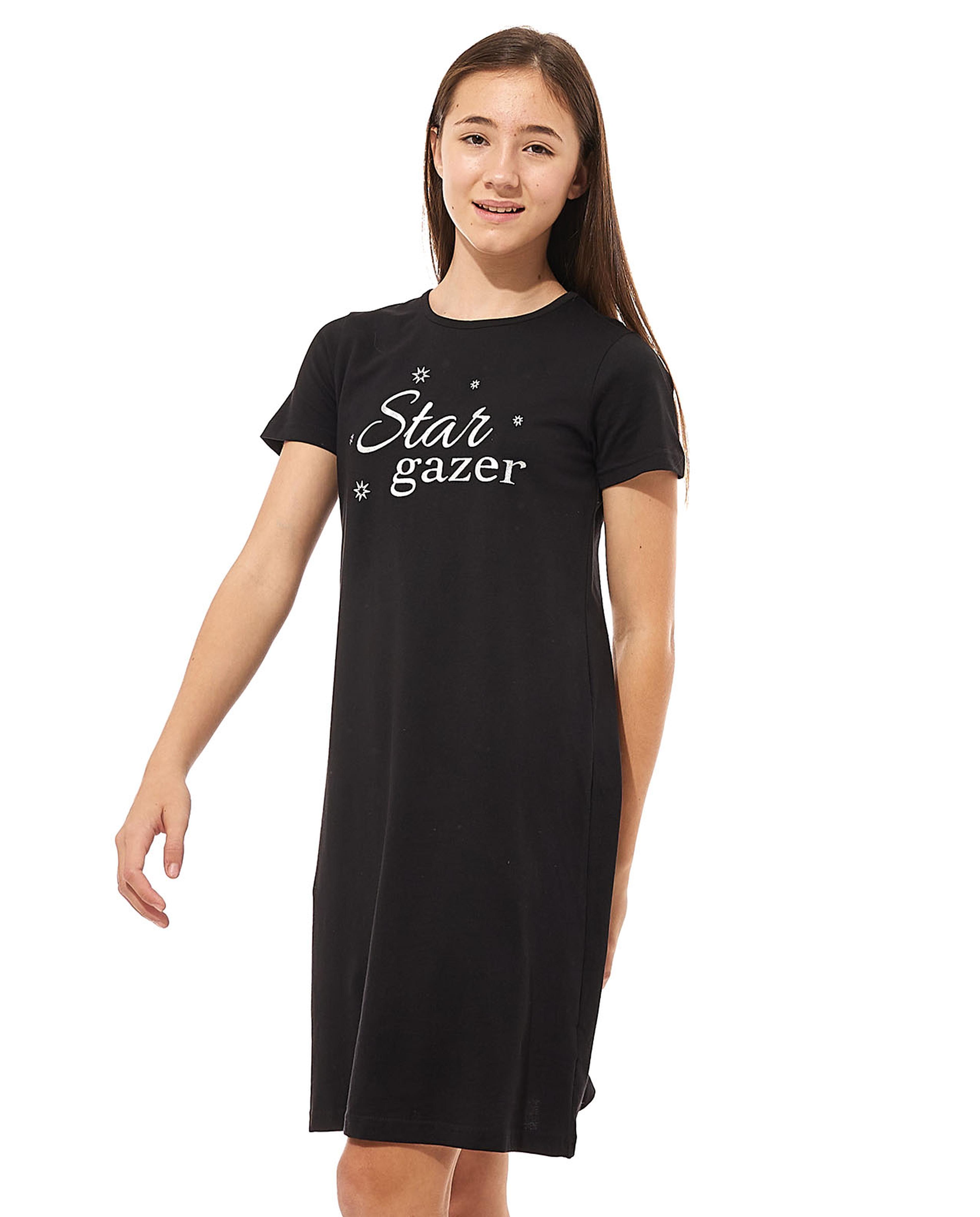 Printed Nightdress with Crew Neck and Short Sleeves