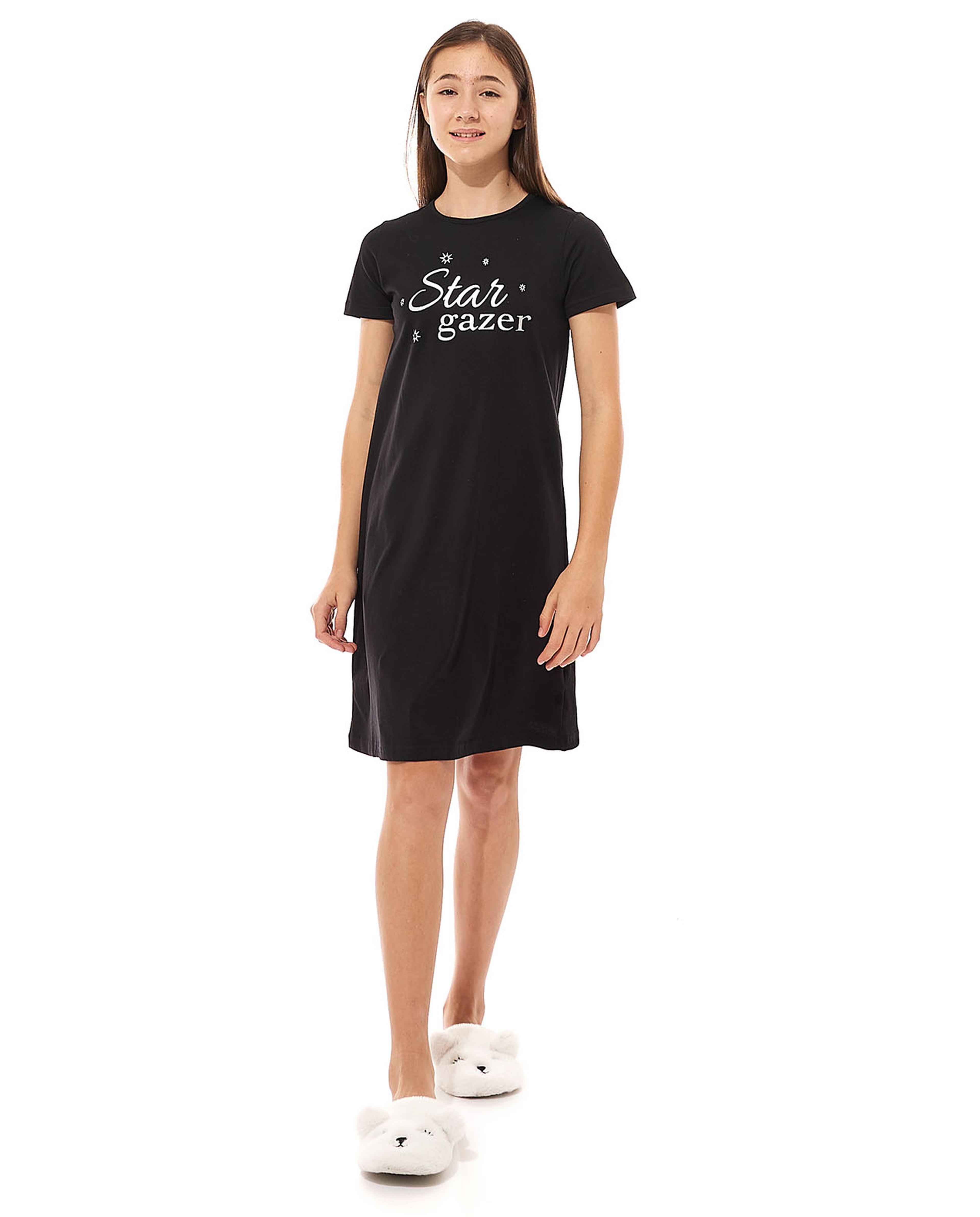Printed Nightdress with Crew Neck and Short Sleeves