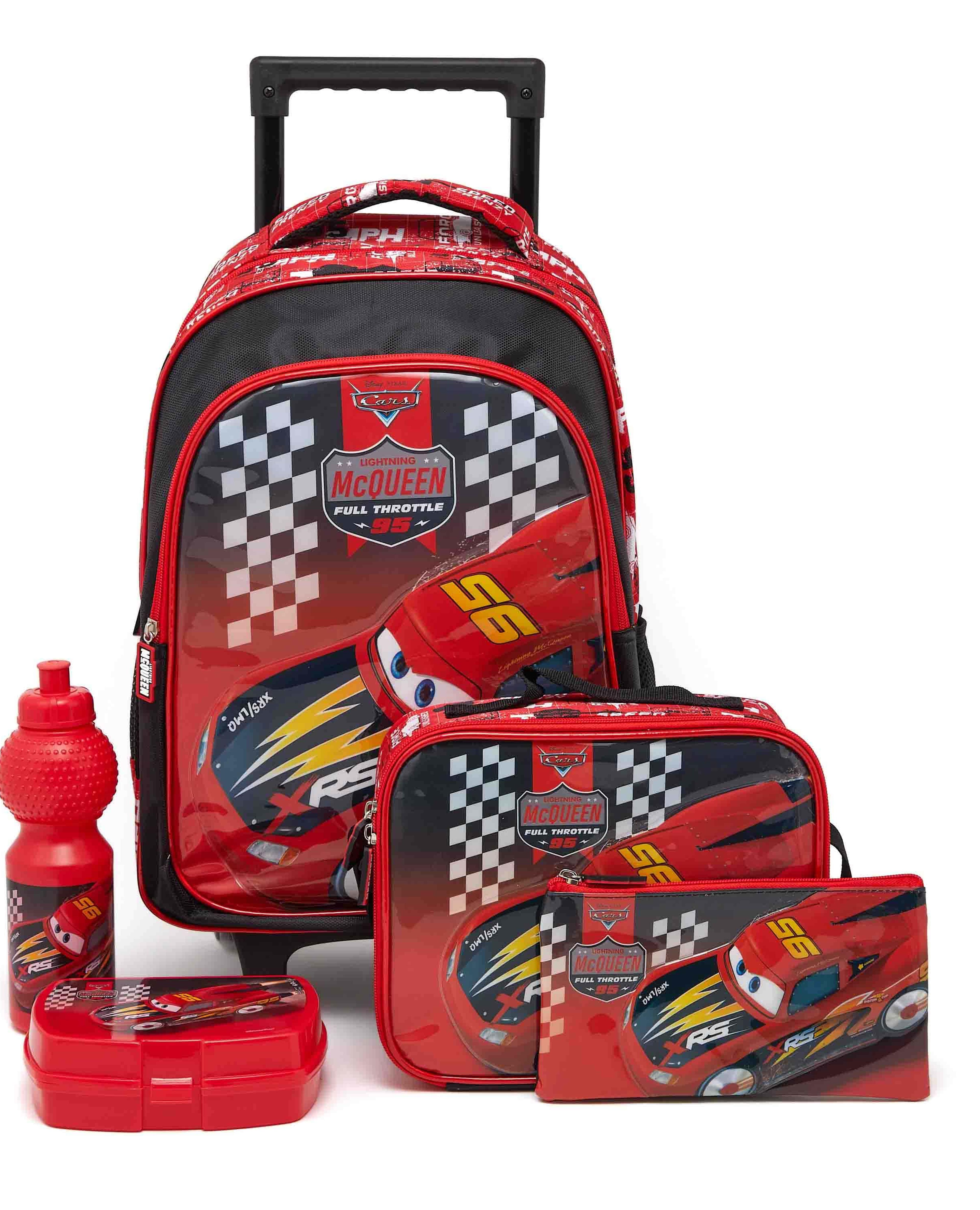 طقم حقيبة ظهر بعجلات بطبعة سيارات ديزني