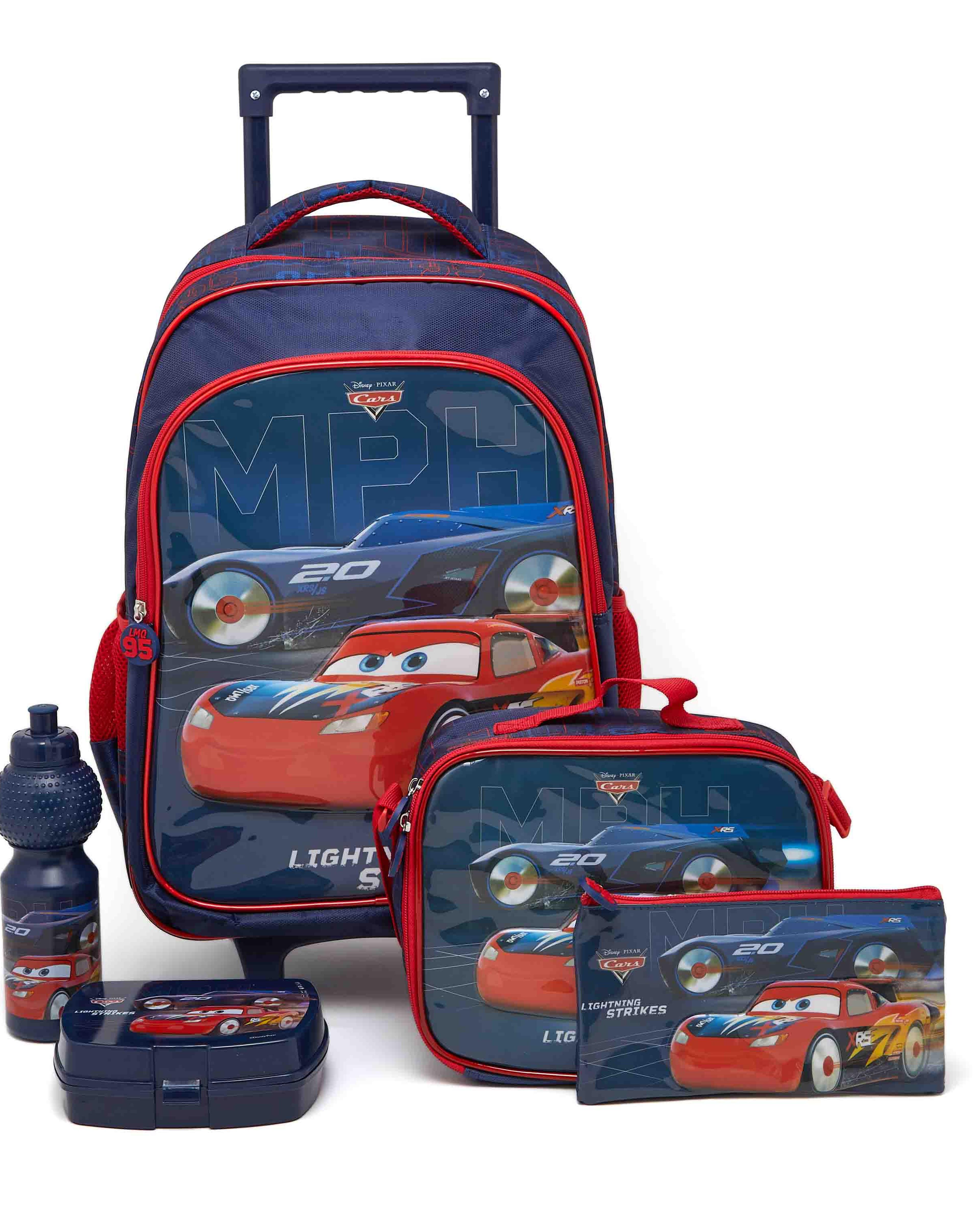 طقم حقيبة ظهر بعجلات بطبعة سيارات ديزني