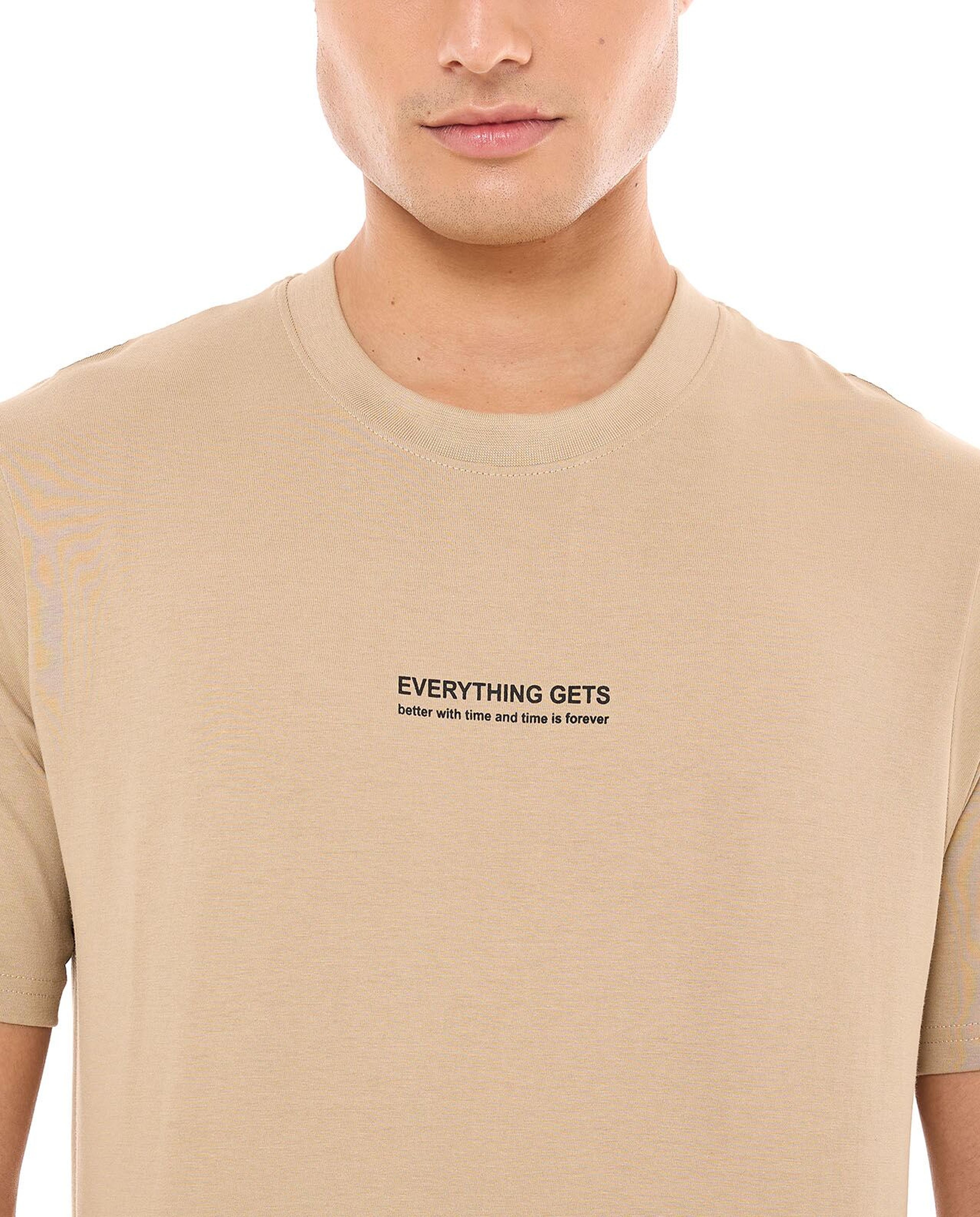 Typography Print T-Shirt with Crew Neck and Short Sleeves