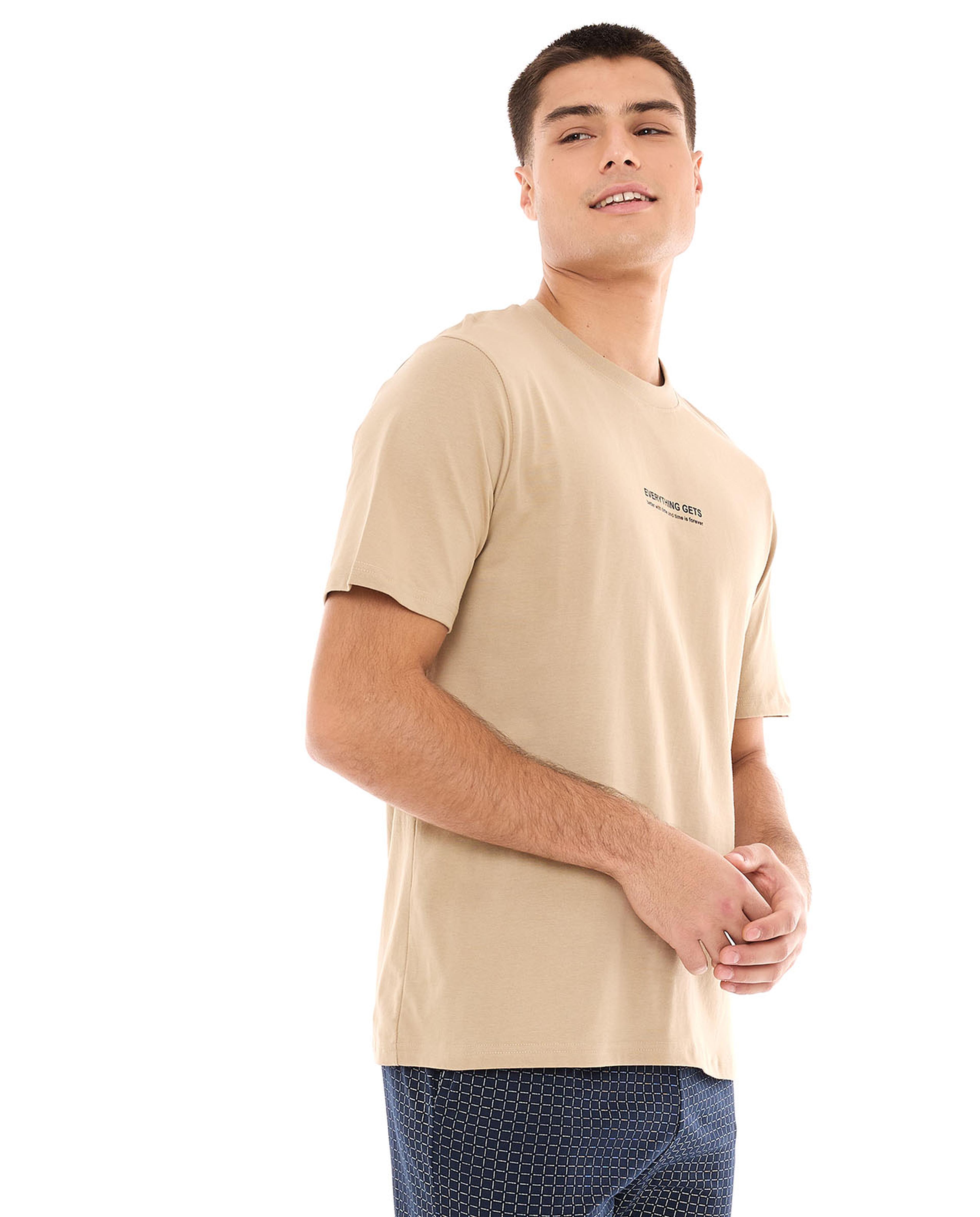 Typography Print T-Shirt with Crew Neck and Short Sleeves