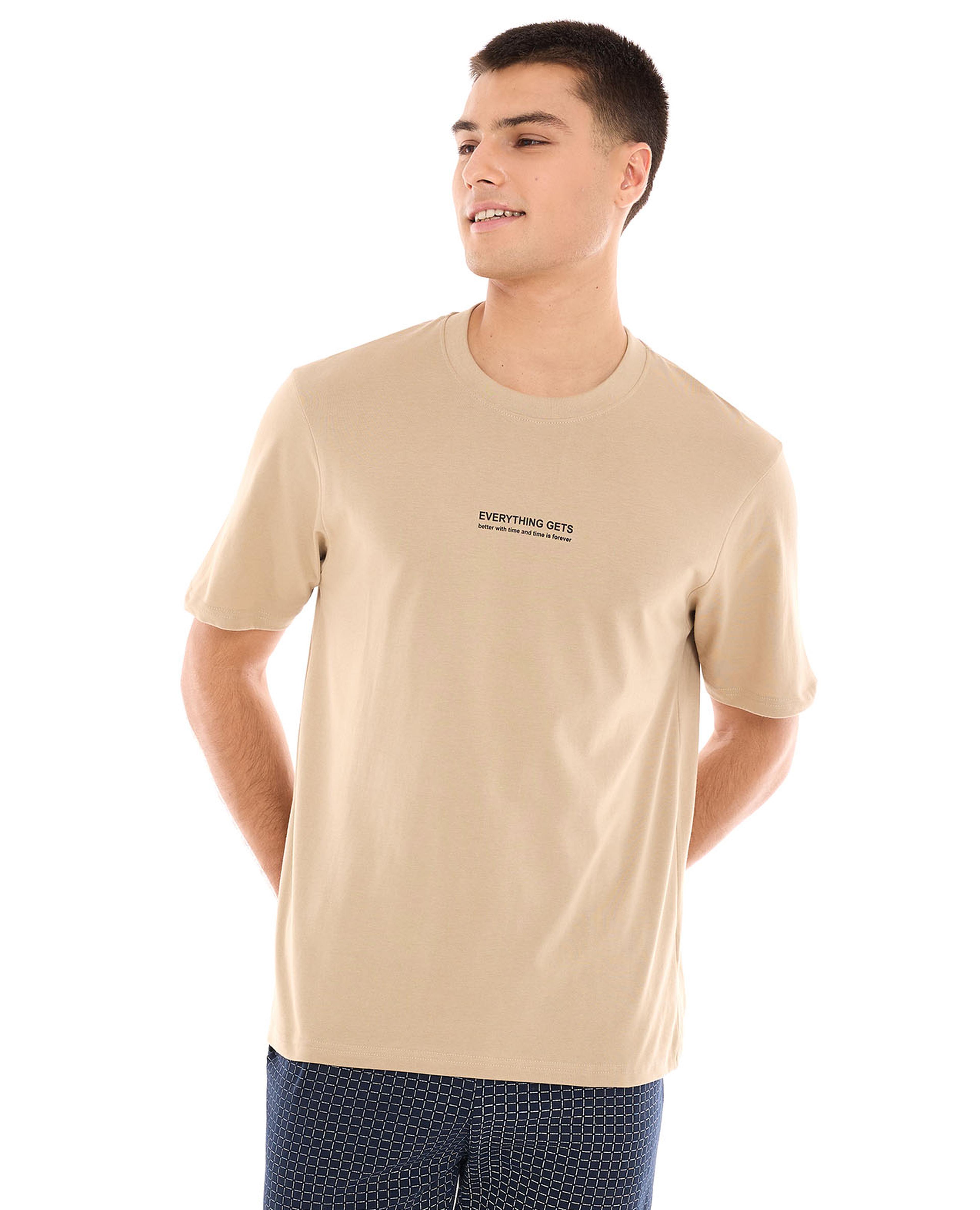 Typography Print T-Shirt with Crew Neck and Short Sleeves