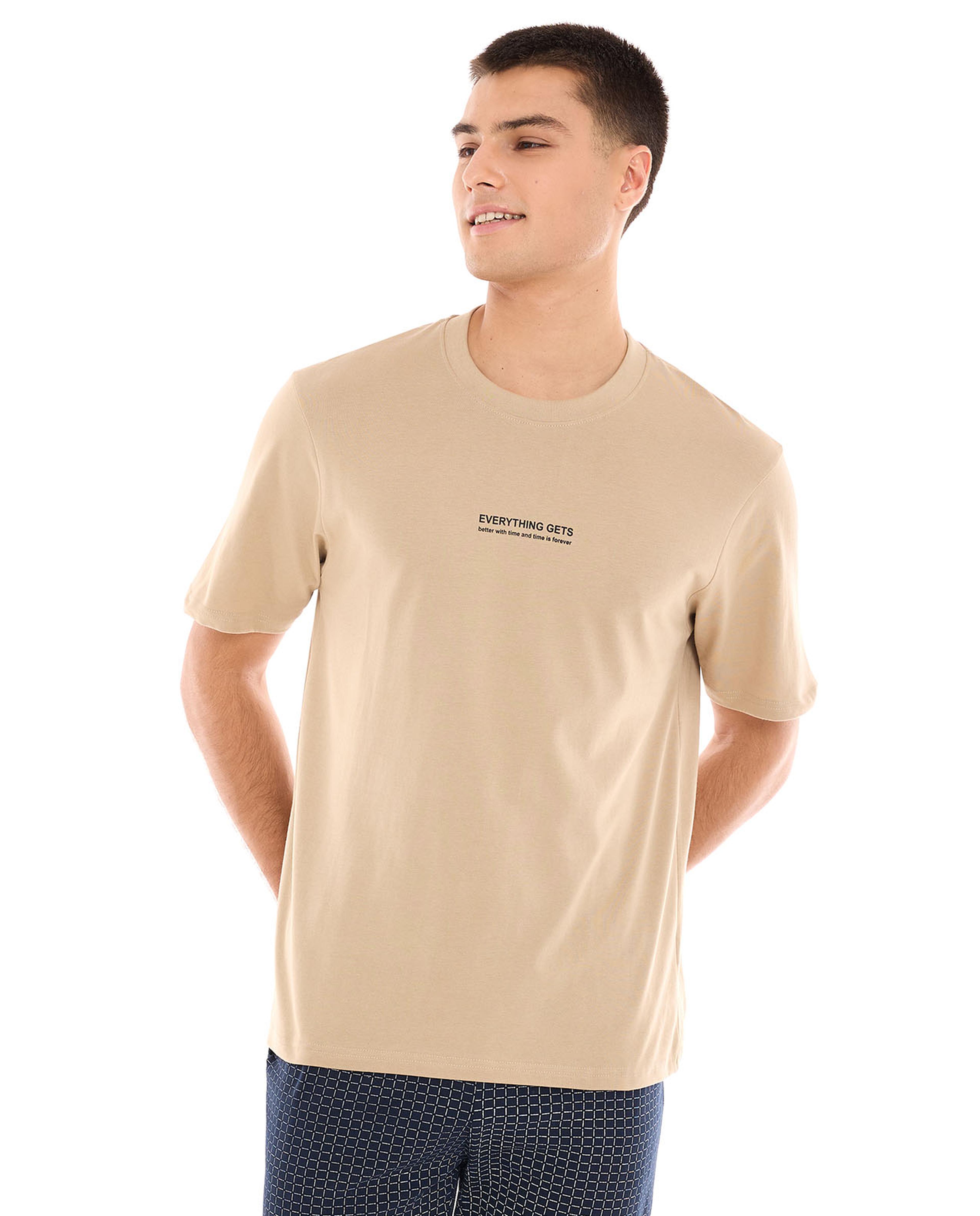 Typography Print T-Shirt with Crew Neck and Short Sleeves