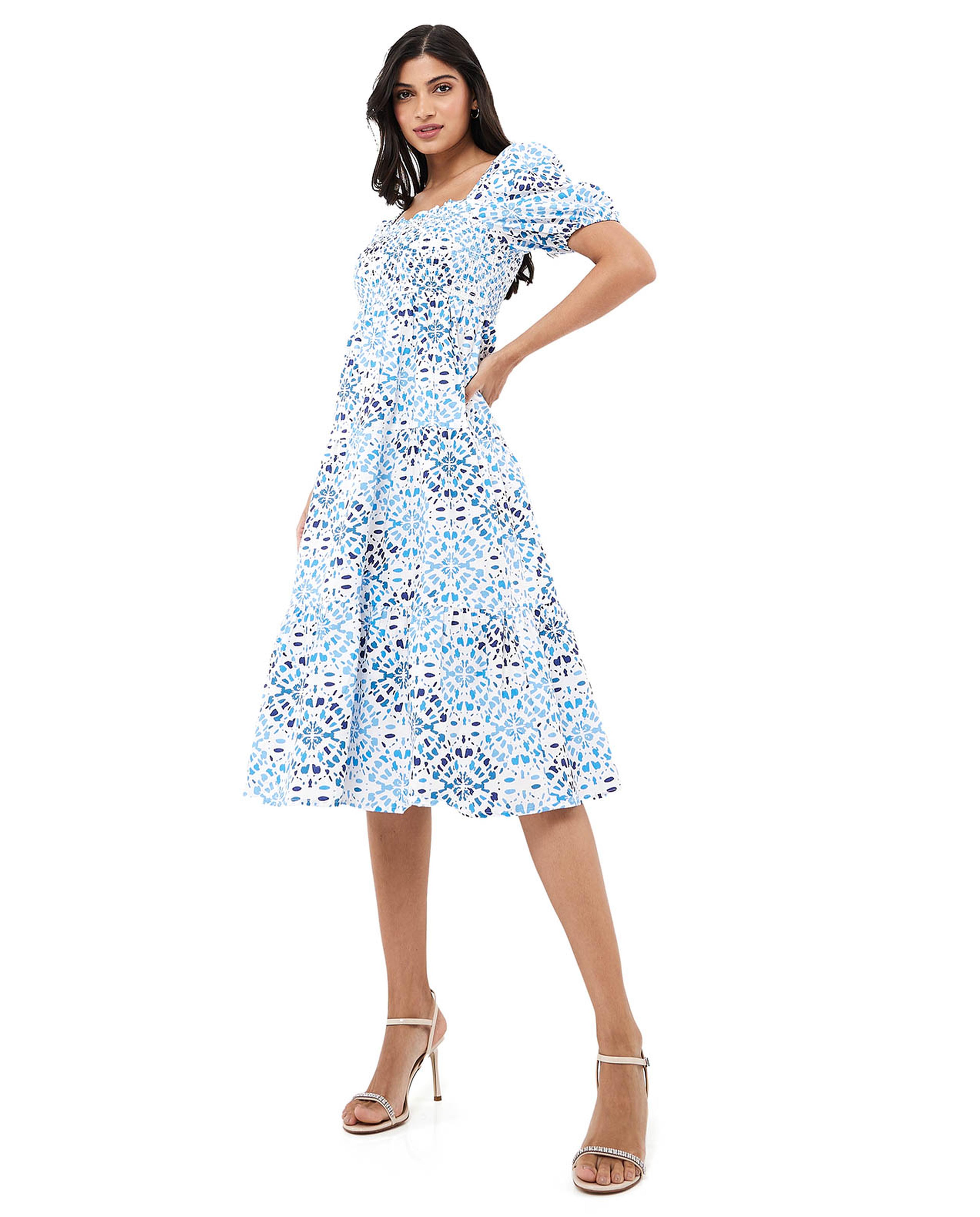 Printed A-Line Midi Dress