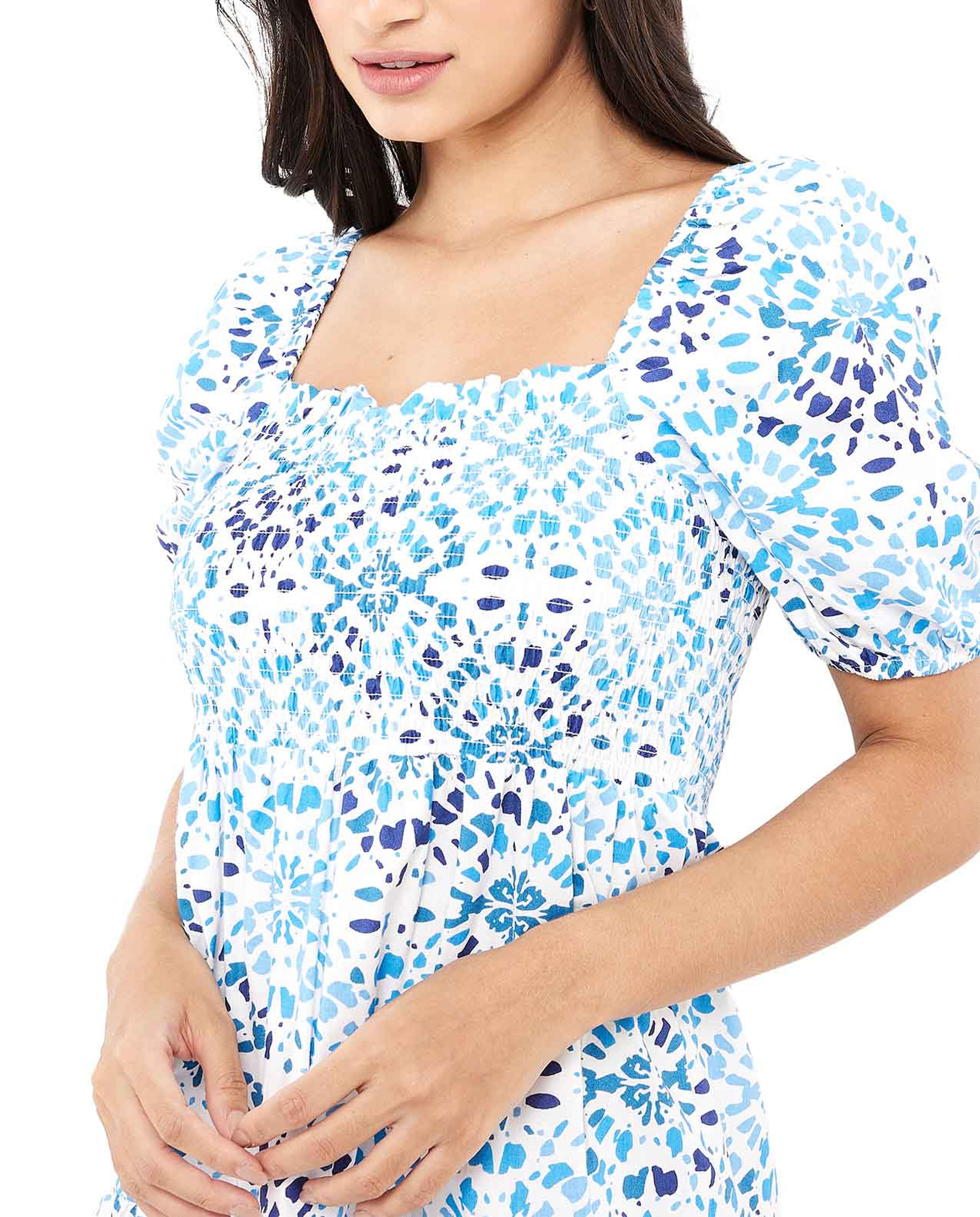 Printed A-Line Midi Dress