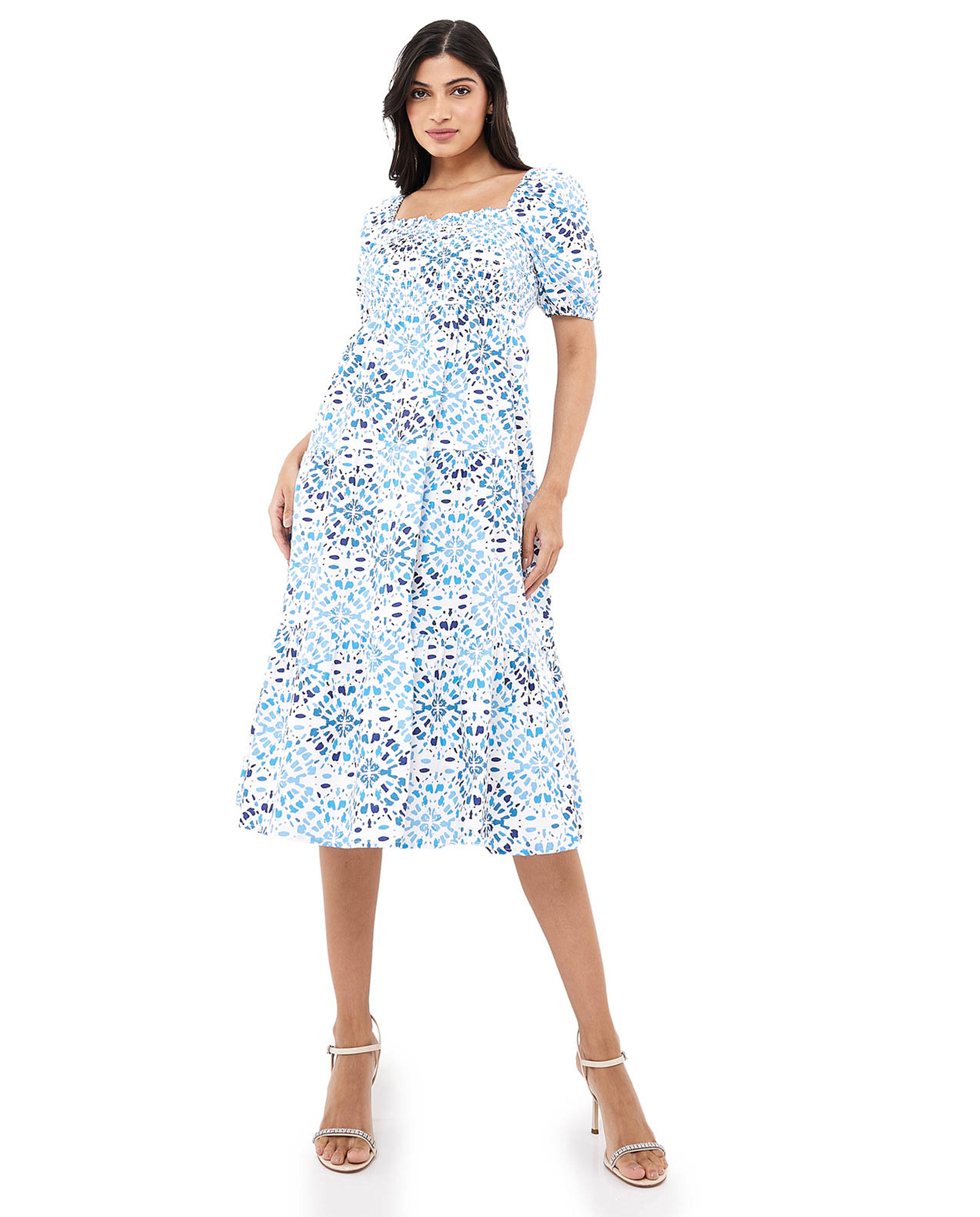 Printed A-Line Midi Dress
