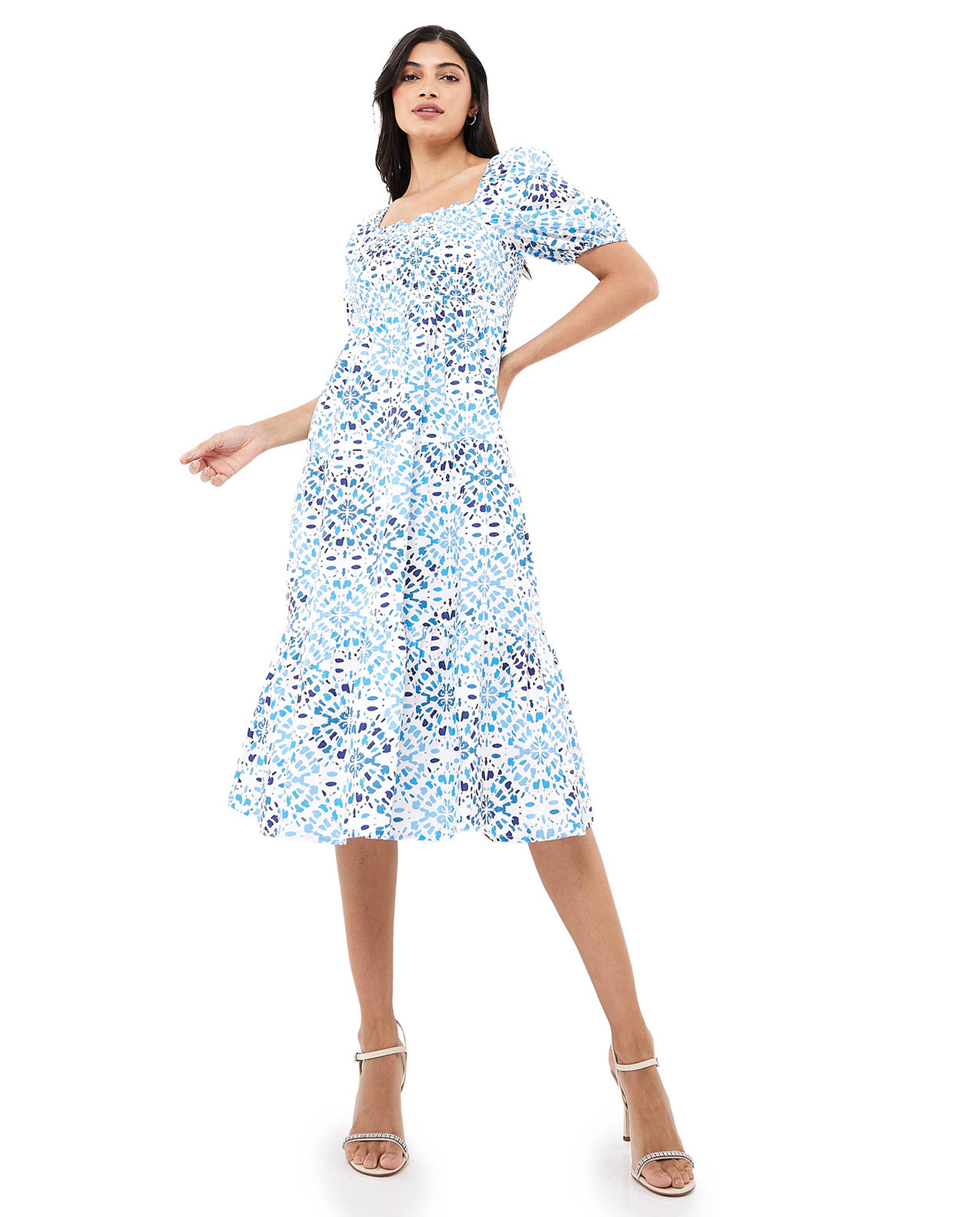 Printed A-Line Midi Dress